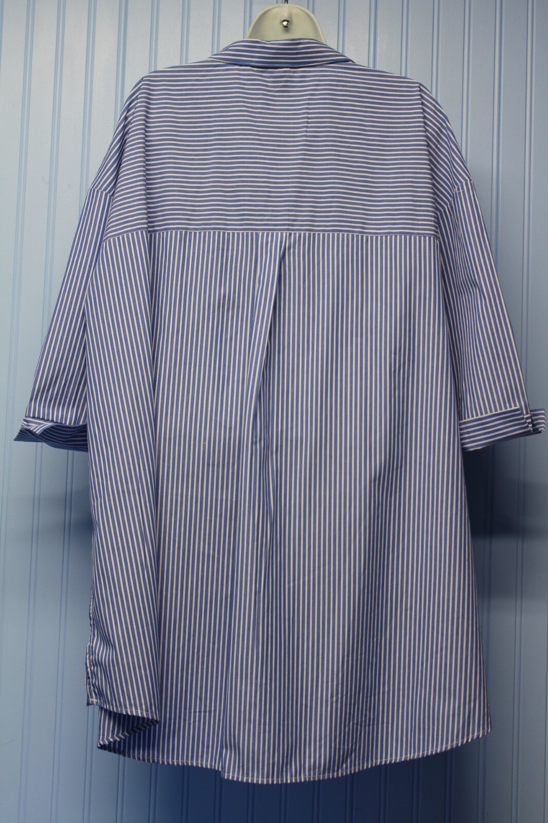 Primark 100% cotton blue striped 3/4 sleeve button front shirt 16 NWT