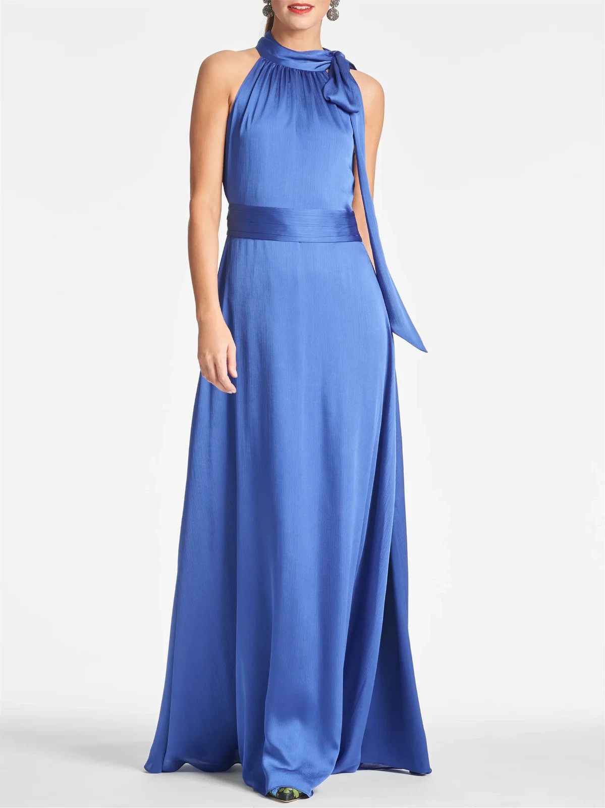NWT $285 Sachin & Babi Kayla French Blue Satin Tie Neck Gown 6