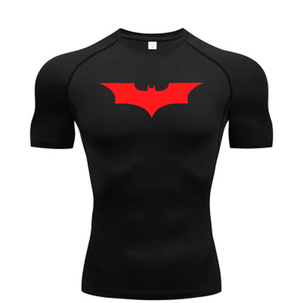 Bat Printed Men’S Tight T-Shirt Running Compression Compression T Shirt Gym Fitn