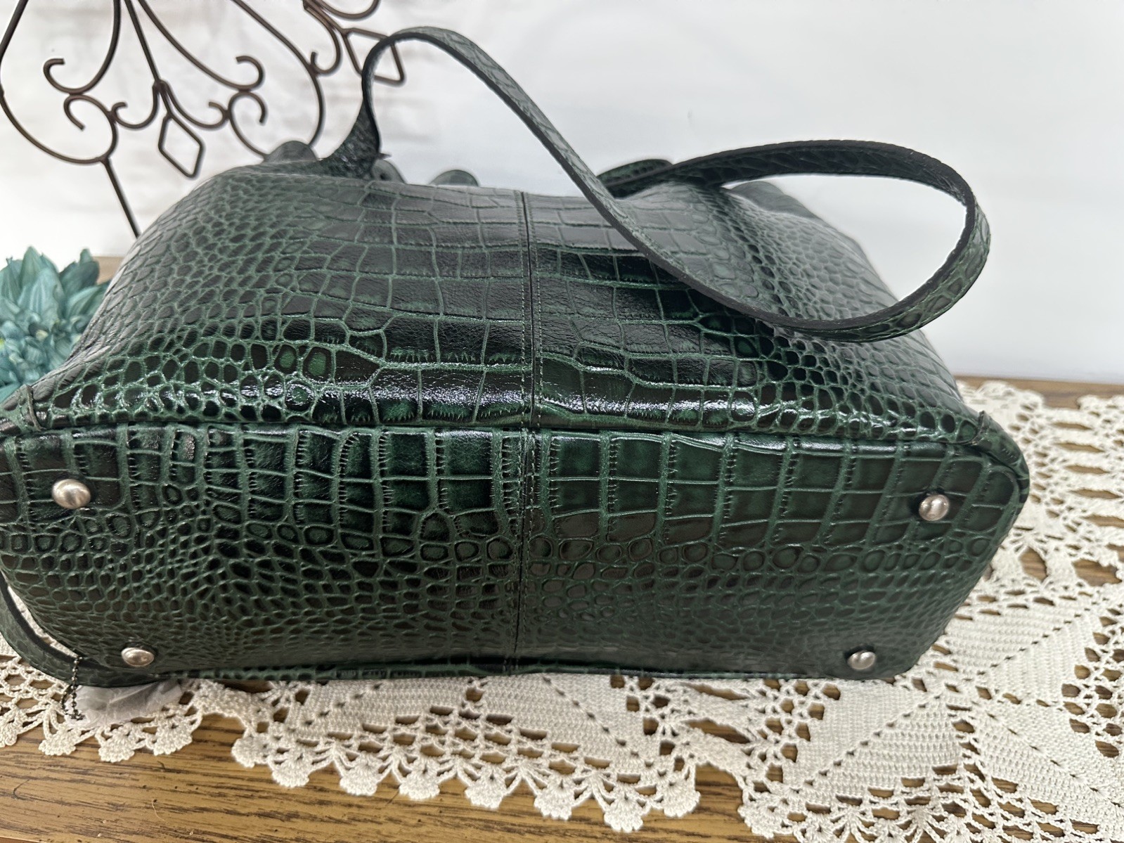 PATRICIA NASH Witney Tote Handbag Purse Green Croc