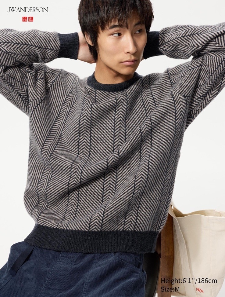 Uniqlo x JW Anderson Lambswool Herringbone Crewneck Sweater Dark Gray Size L