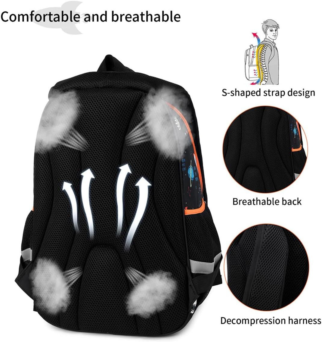 Lightweight Waterproof School Backpack for Kids – Fun Space Prints, 16 Inch