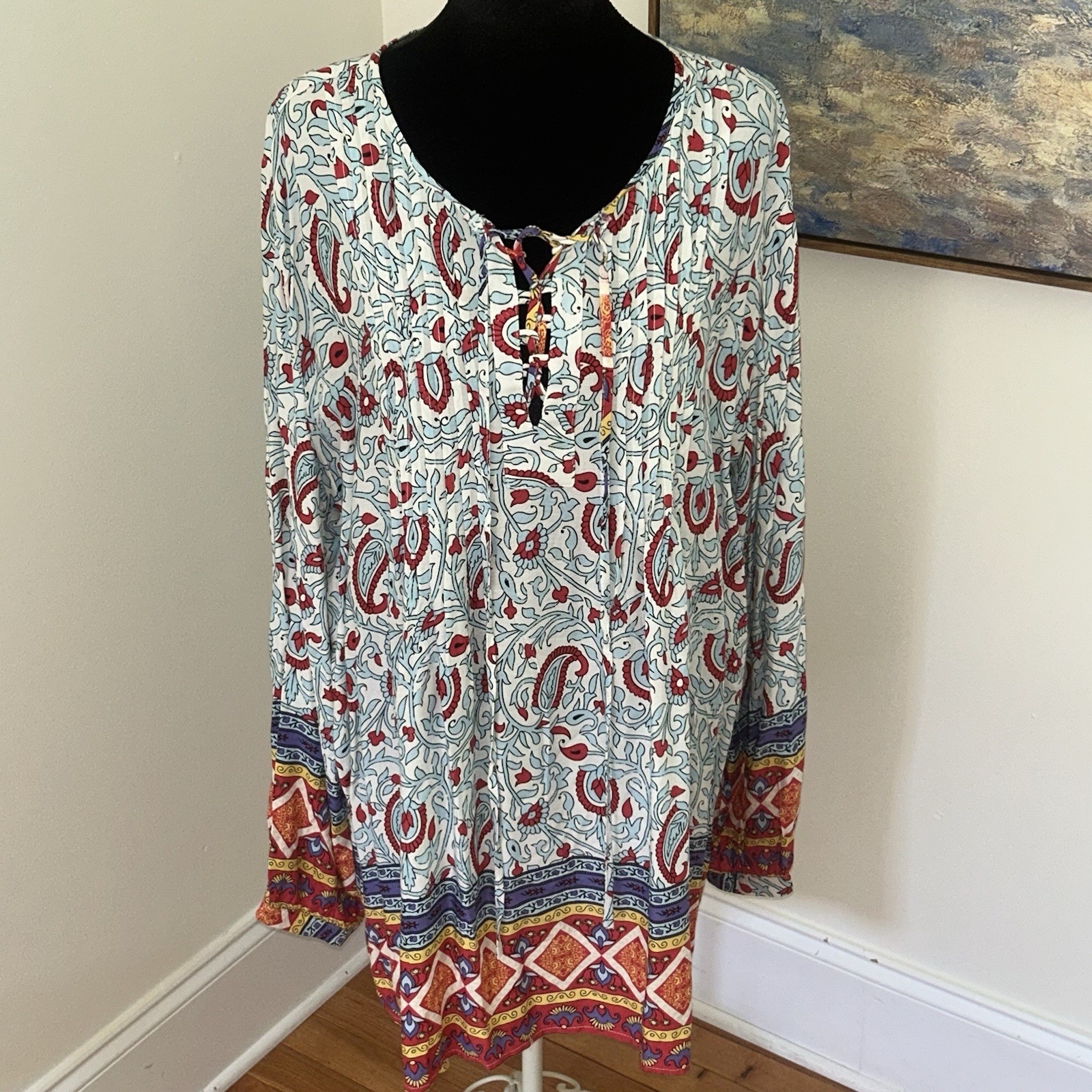 Suzanne Betro Womens Plus Size 3X Floral Peasant Tunic Top Boho Cottage Flowy