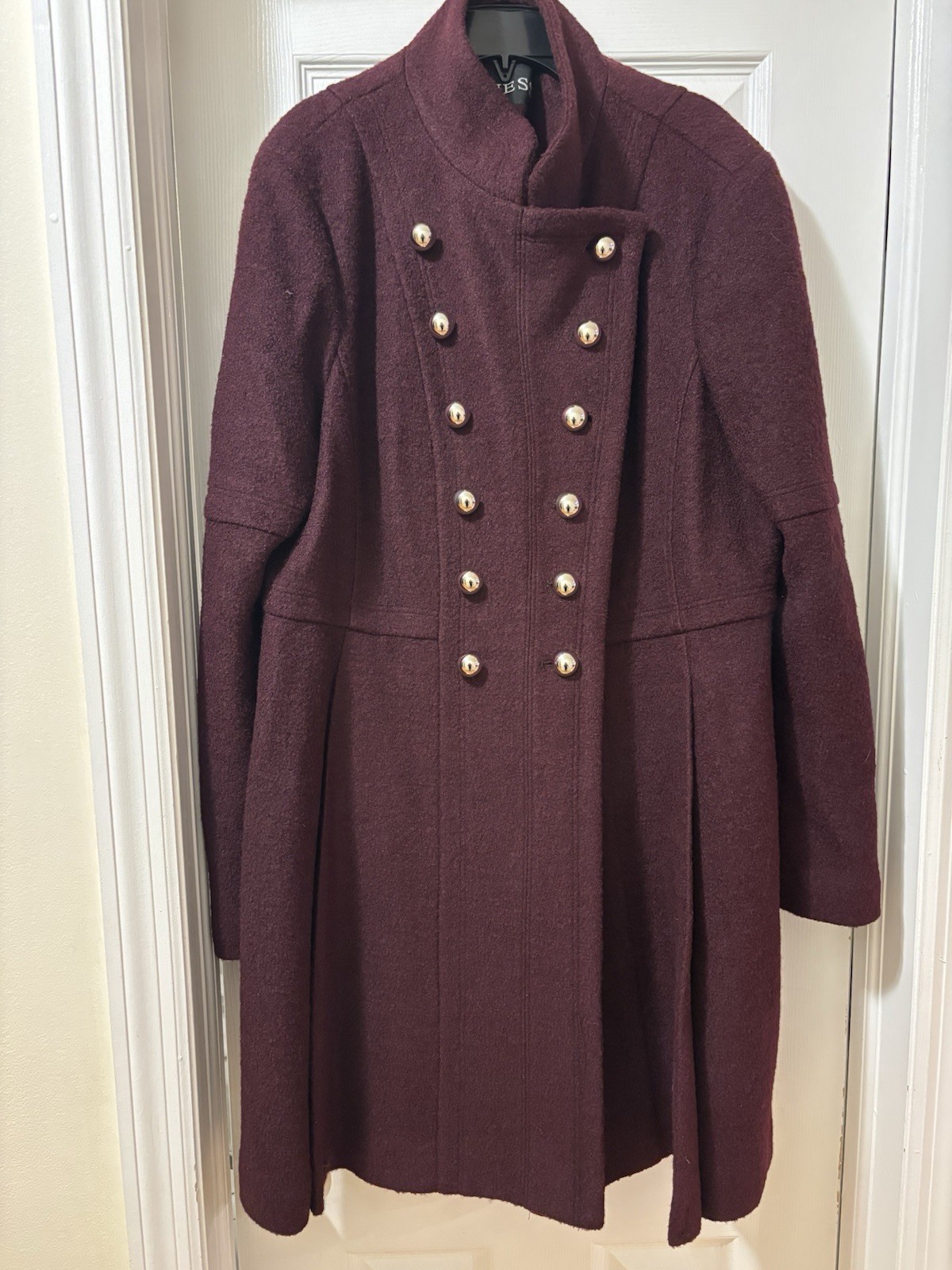 GUESS Women’s Purple Pea Coat XL Double-Breasted Button Front Lined Mid-Length