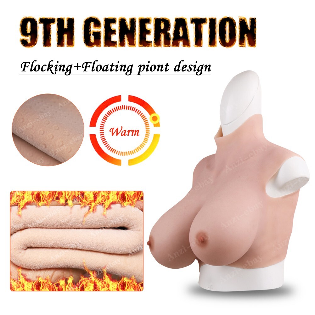 9th K Cup Silicone Breast Forms Fake Boobs Warm Breast Plates on Flocking Design