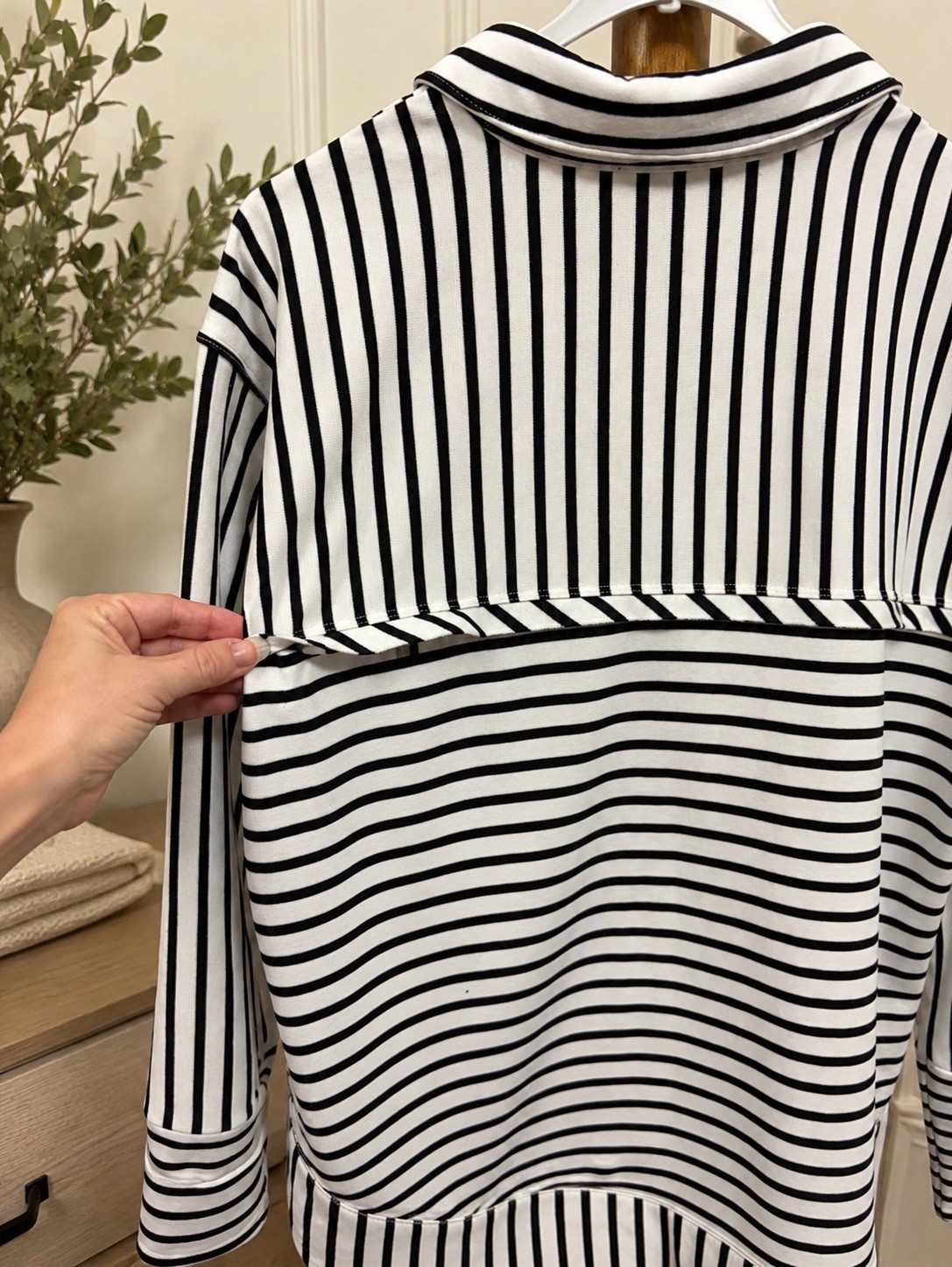 APNY Black/White Striped Collared Long Sleeve Button Knit Cotton Top Size S