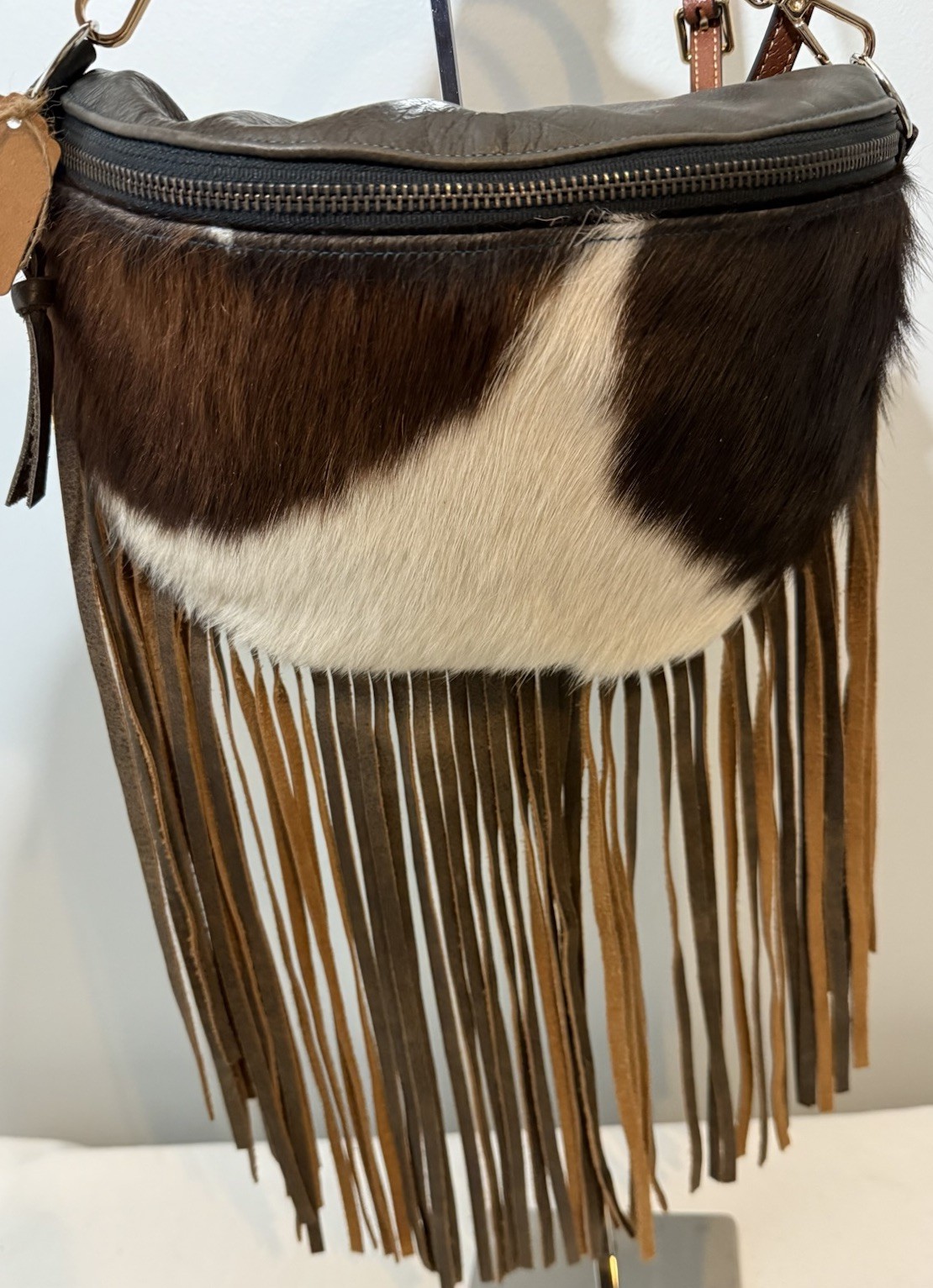 Hair On Hide Crossbody Bag Cowhide Leather Brown White Western Shoulder Purse