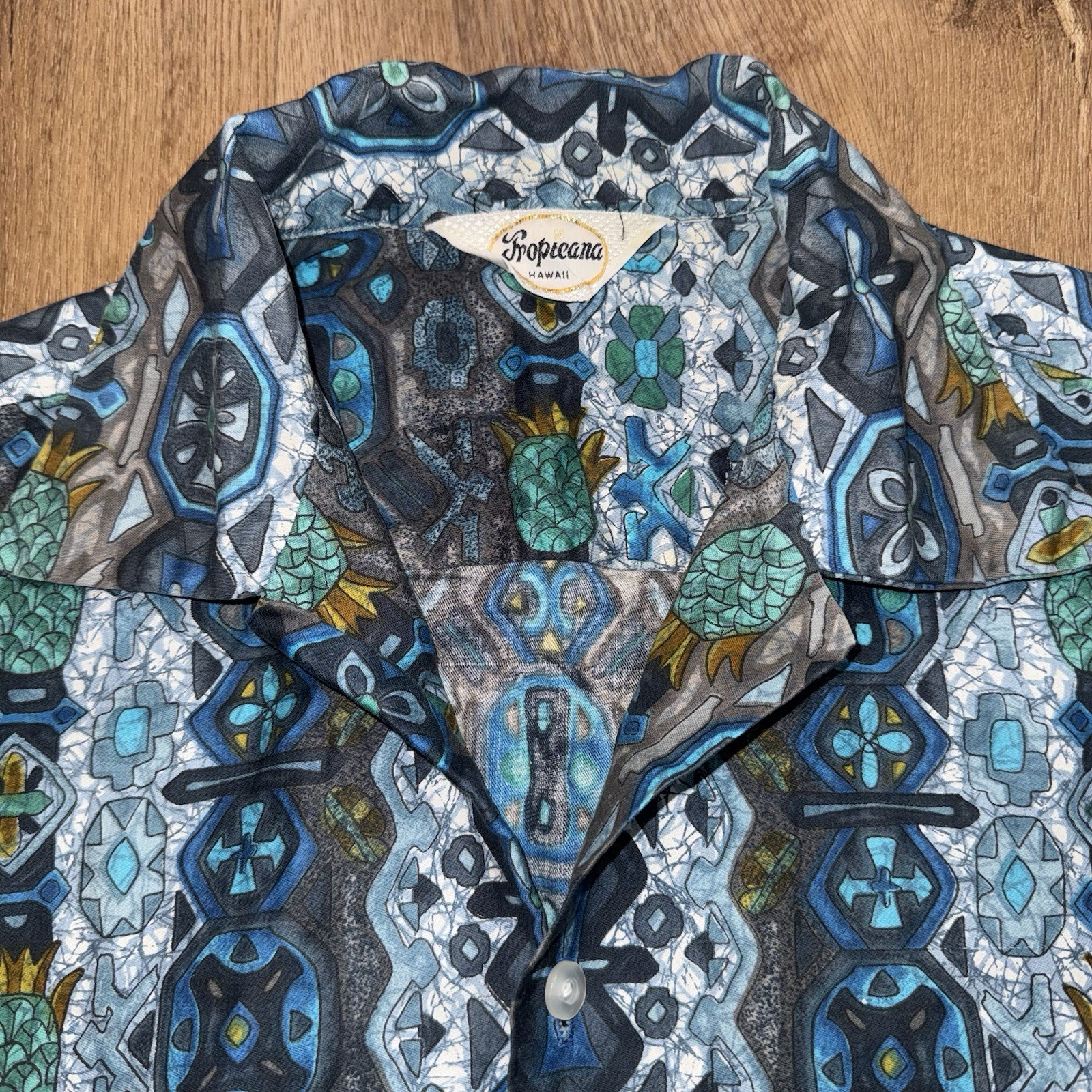 Vtg 60s 70s Tropicana Shirt Mens Hawaiian Tiki Warrior USA Boho Hippie Medium