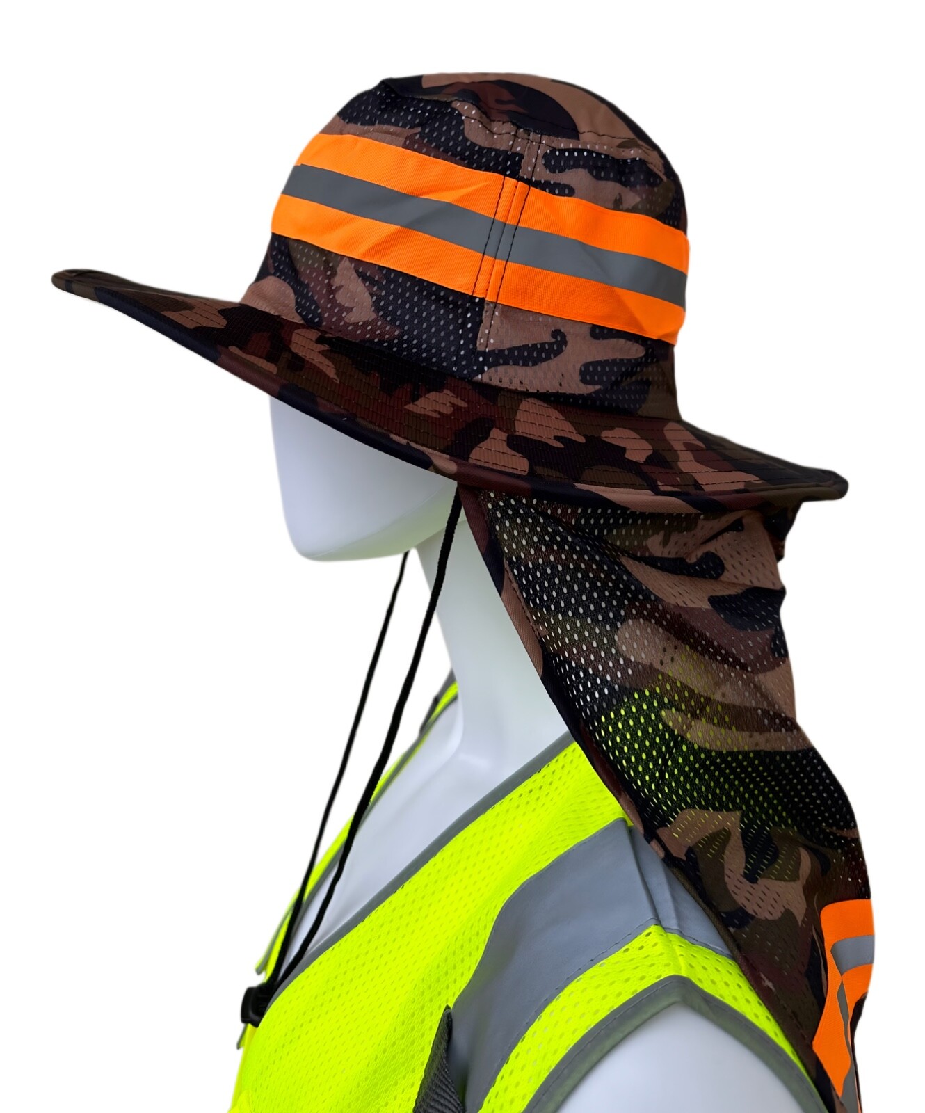 3 Combo Pack Hi Vis Reflective Work Safety Neck Flap Boonie Hat Bucket Cap