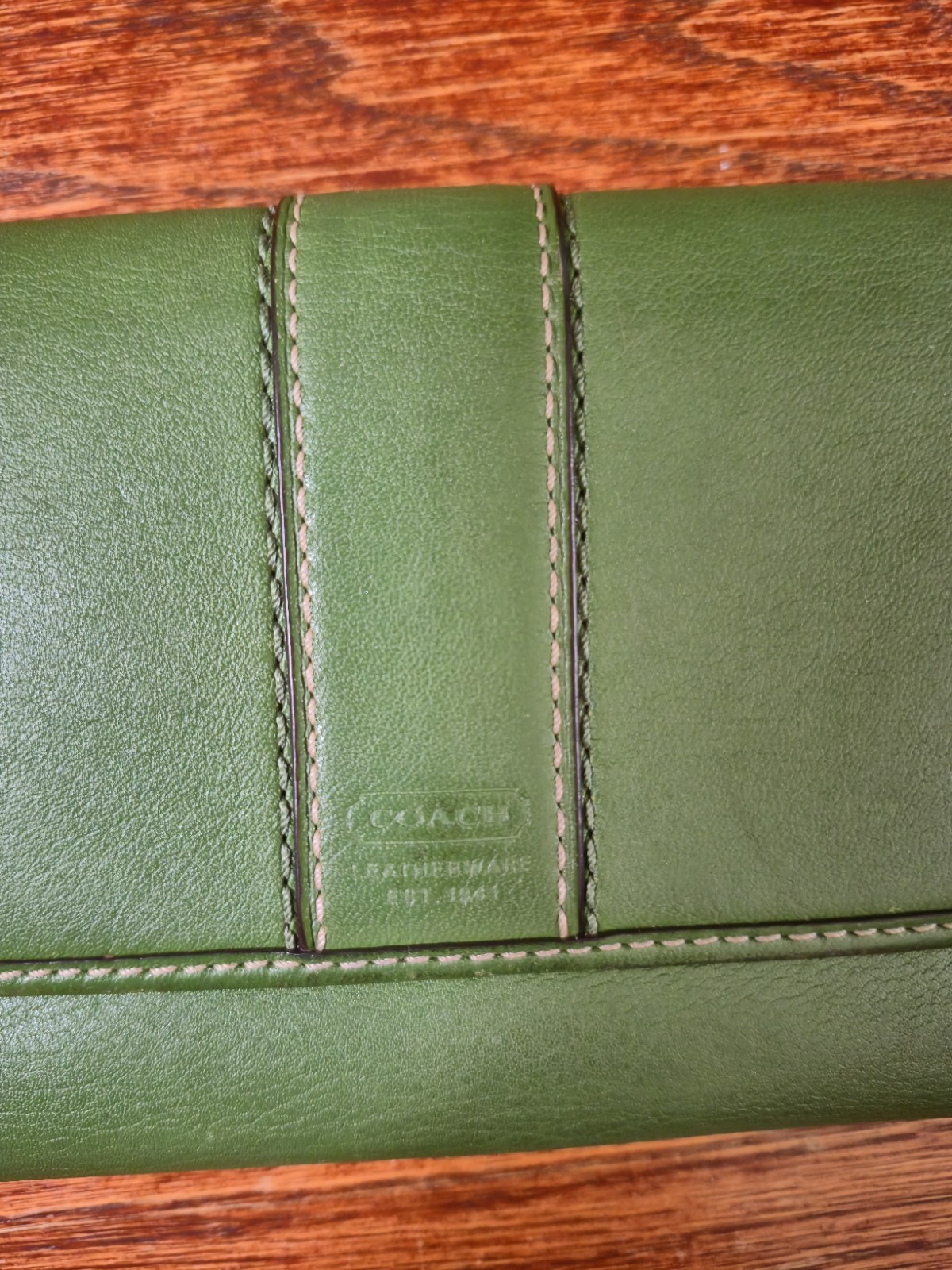 Coach Women’s Solid Green Blue Wallet Snap Closure Zip Pocket ID Window