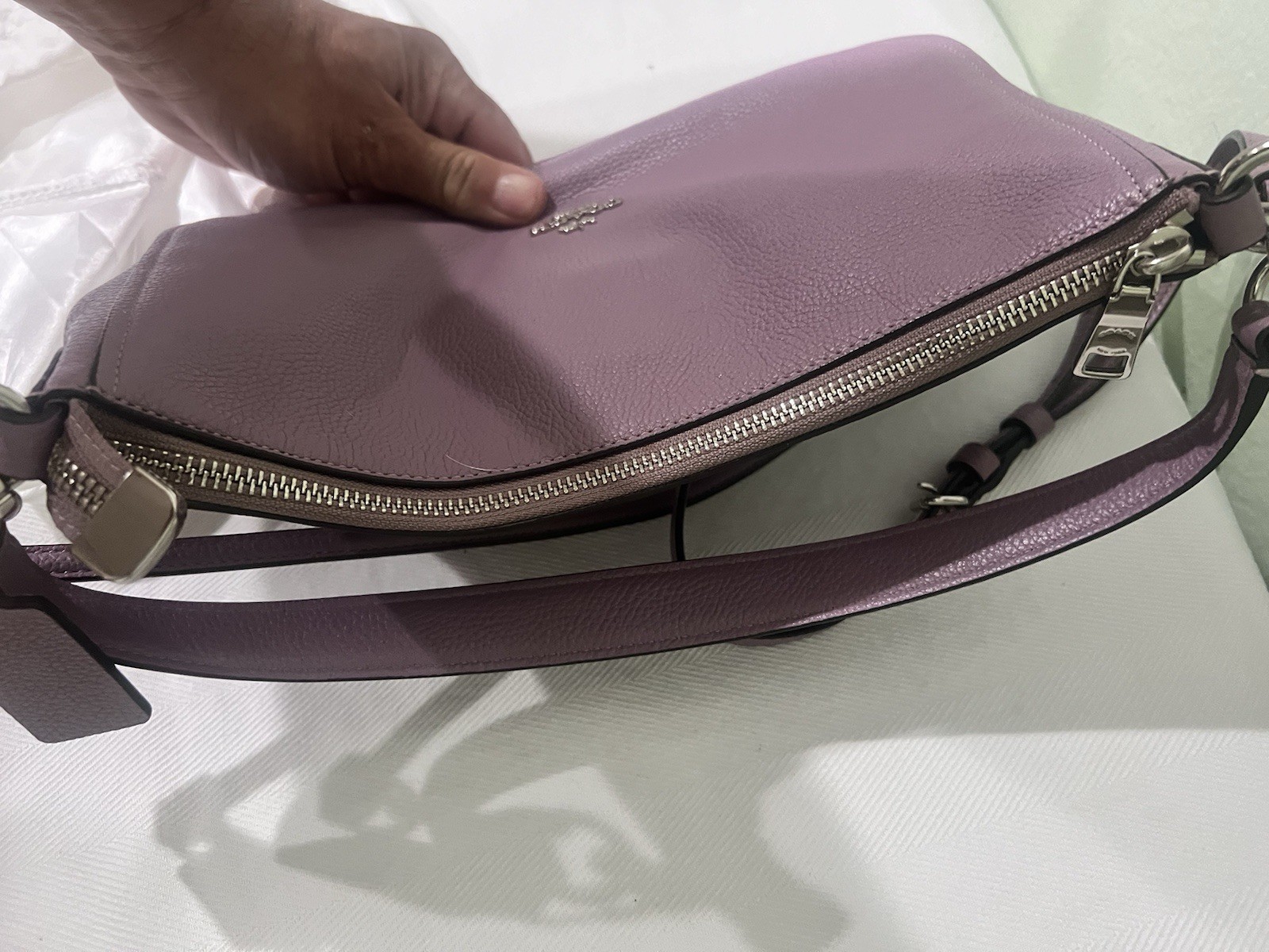 Coach Teri Shoulder Bag in Lilac Pebbled Leather Light purple 11.5 /8.5 Inches