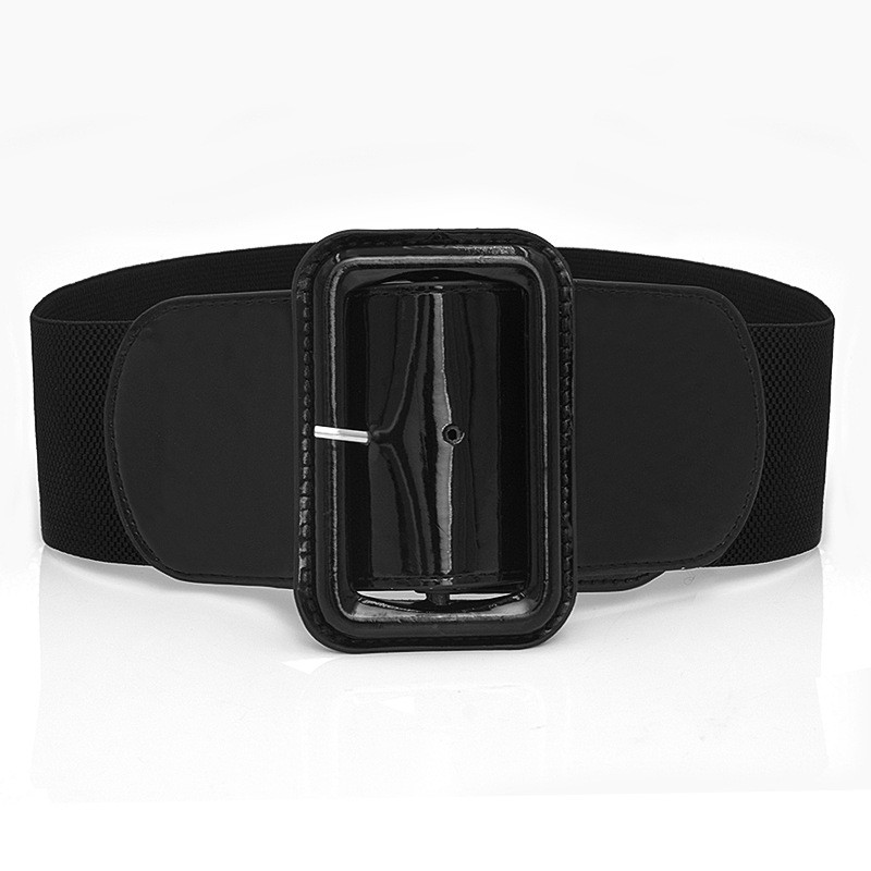 Womens Suede Elastic Belt 75mm Wide Stretchy Belt Vintage Chunky Buckle Belt