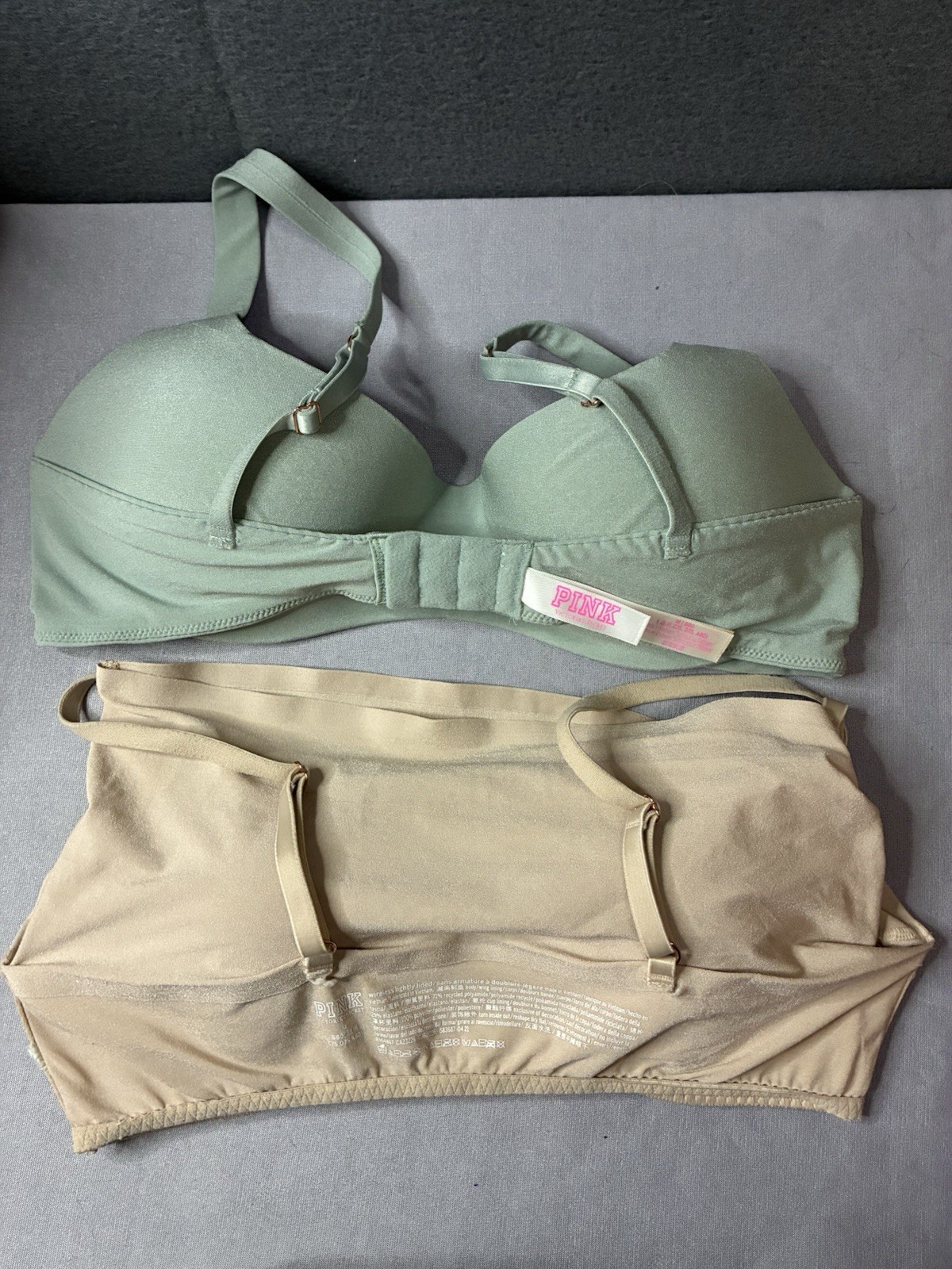 PINK Victoria’s Secret Wireless Padded Bralette Bra Lot 2 S/D Green Beige Pink