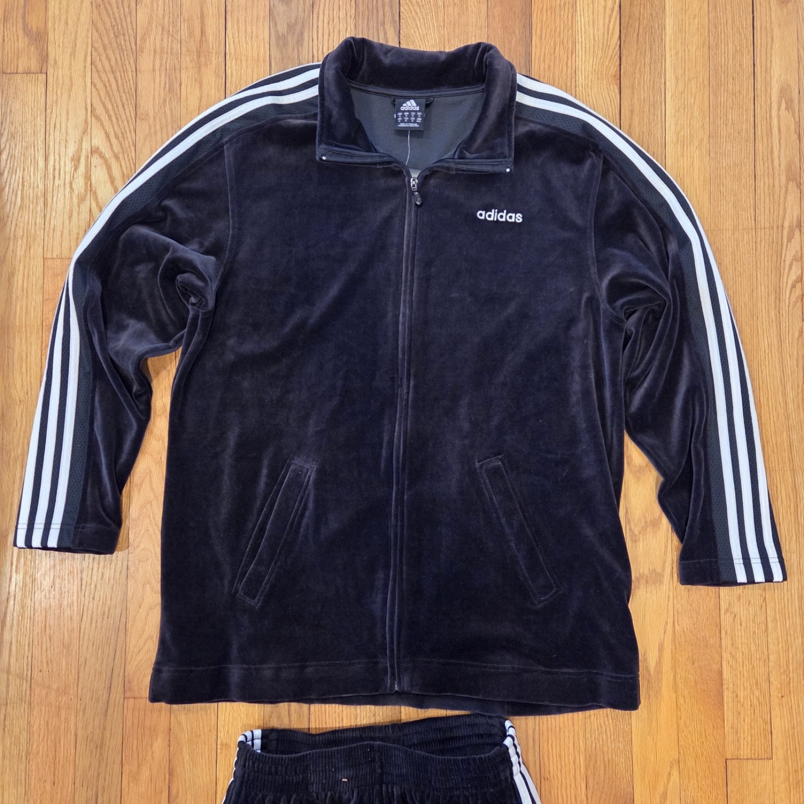 Vintage Men Adidas Black & White Velour Sweatsuit Tracksuit Velvelt NWT S M L