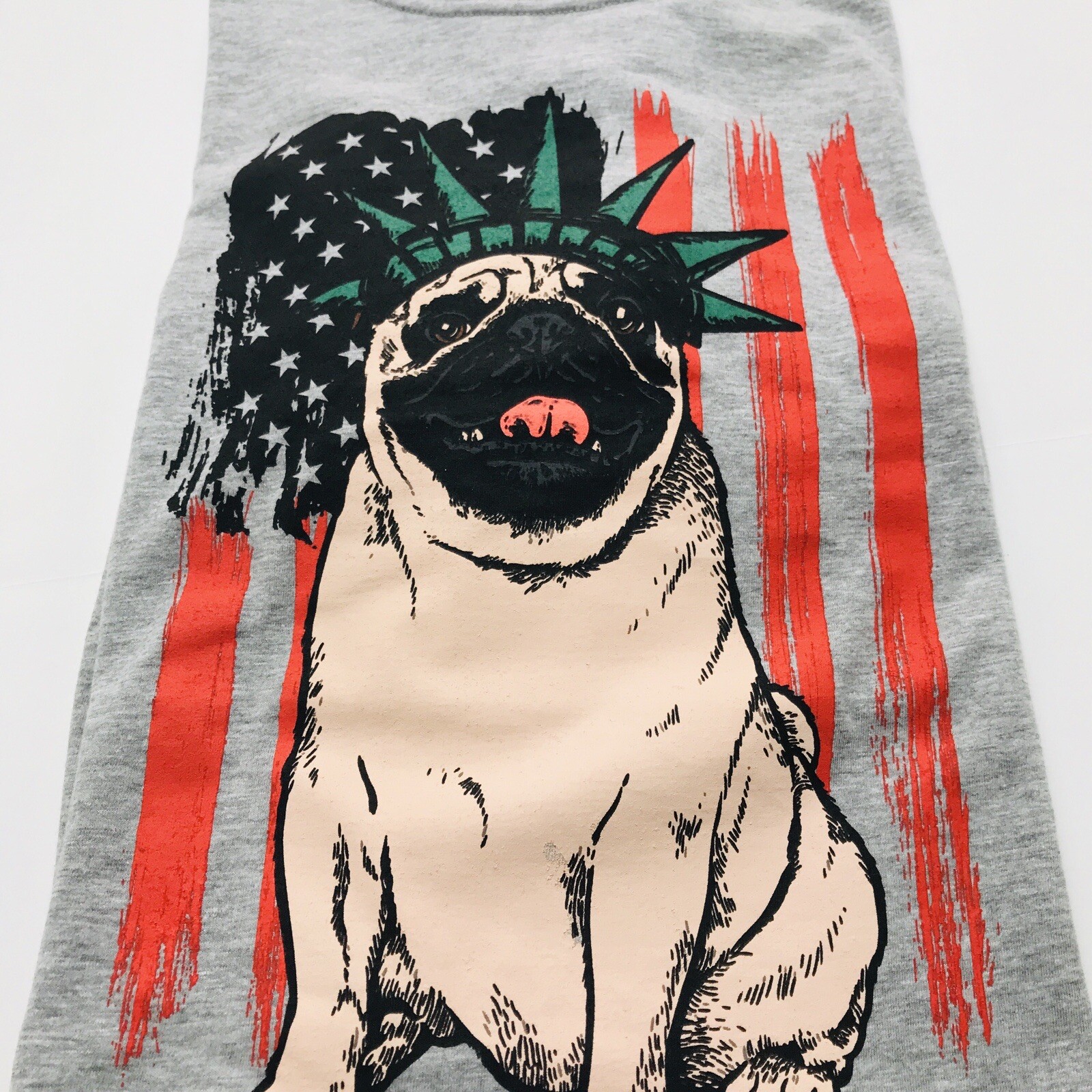 FOR THE LOVE OF PAWS T-SHIRT Men Medium Gray Patriotic Pug Dog Graphic Flag USA