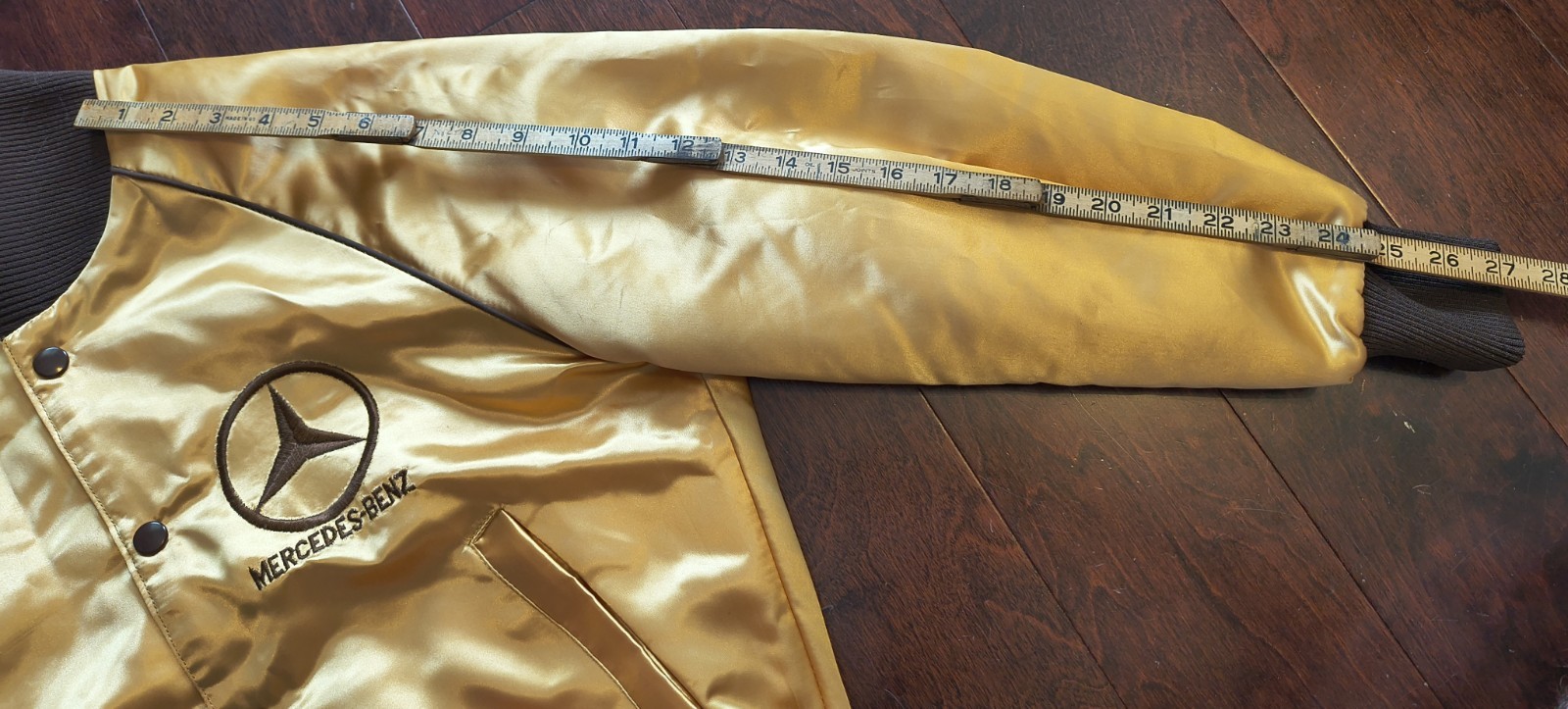 Vintage 1980s Mercedes-Benz Satin Bomber Jacket Gold F1 Racing Made in USA Small