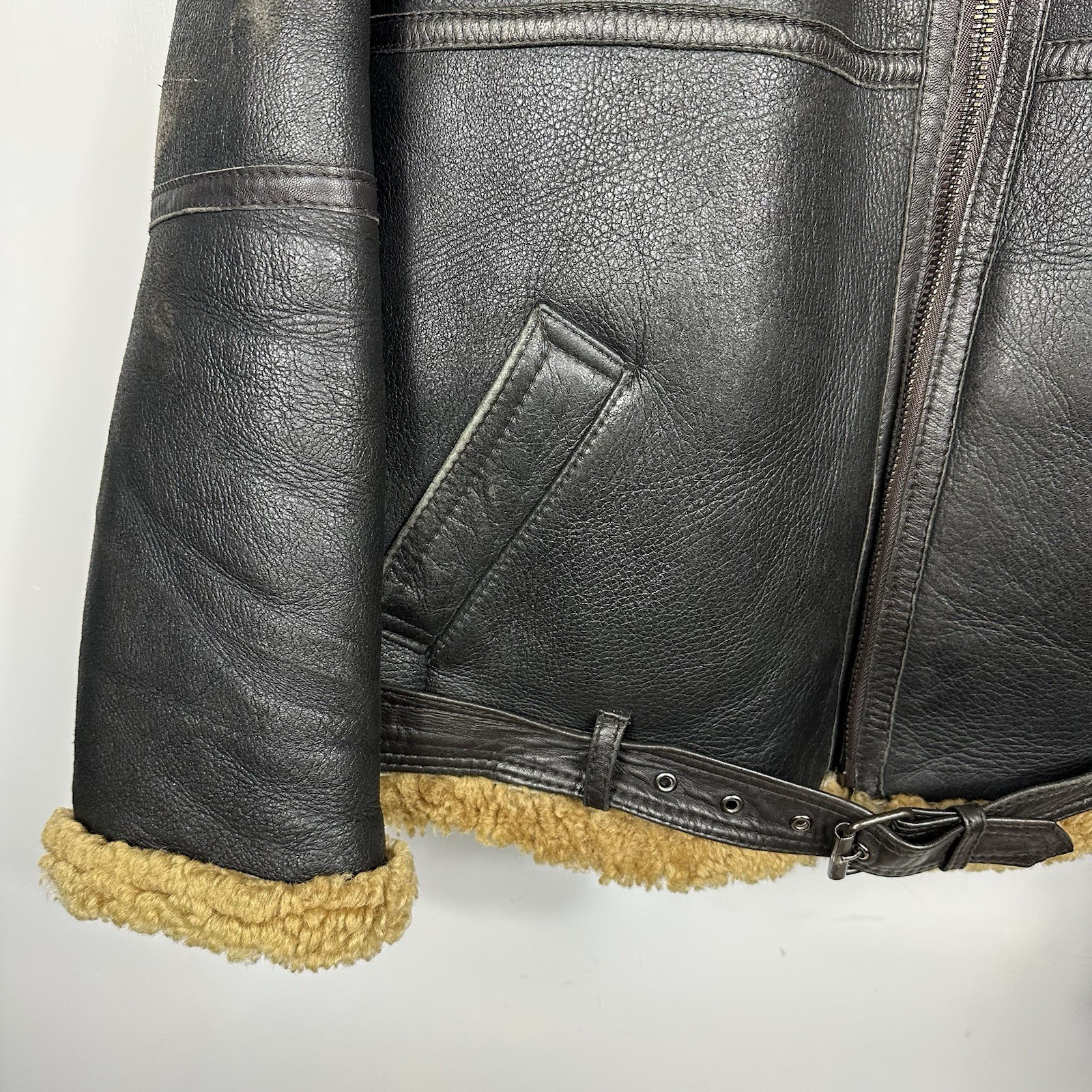 Vintage RAF Leather Sheepskin Flying Jacket, Aviator Shearling Military, Mens XL