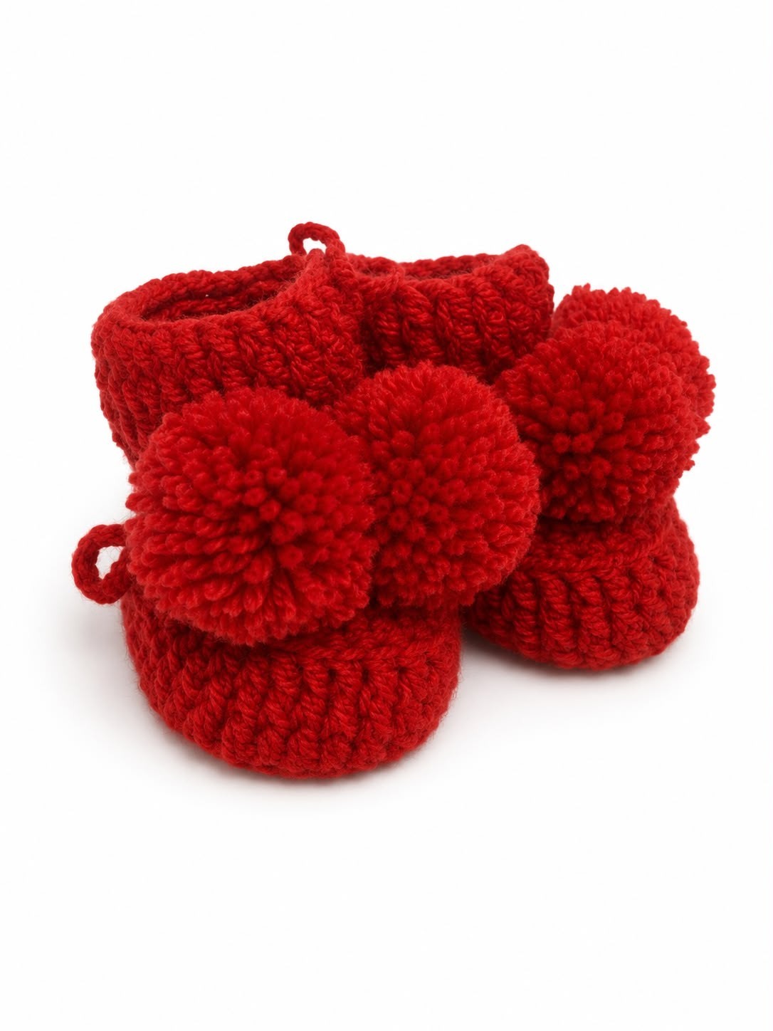 Handmade Crochet Baby Booties with Double Pom Poms Newborn Shoes Made In Latvia