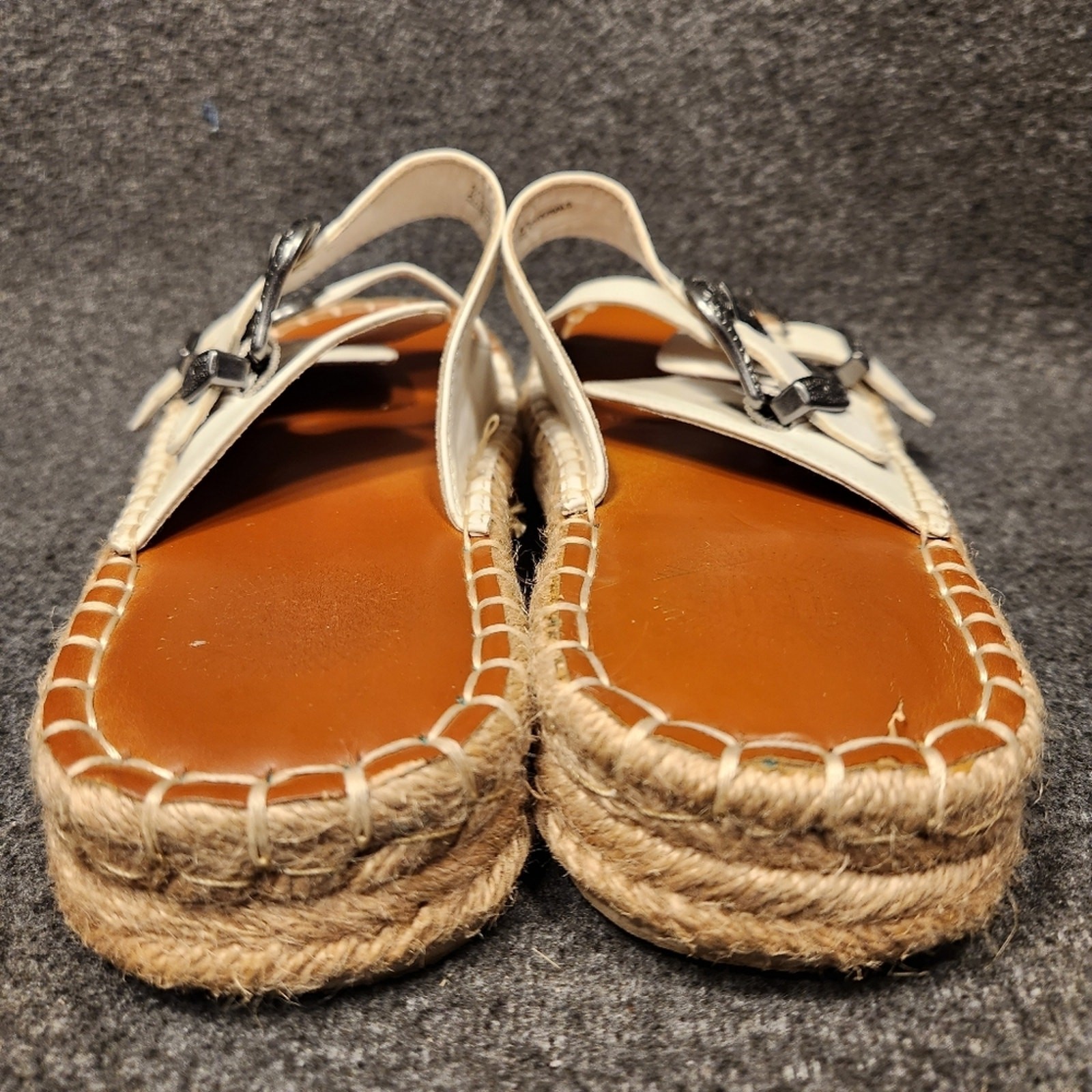TRUE CRAFT Shaker White Double Strap Buckle Espadrille Slide Sandal Womens 7.5
