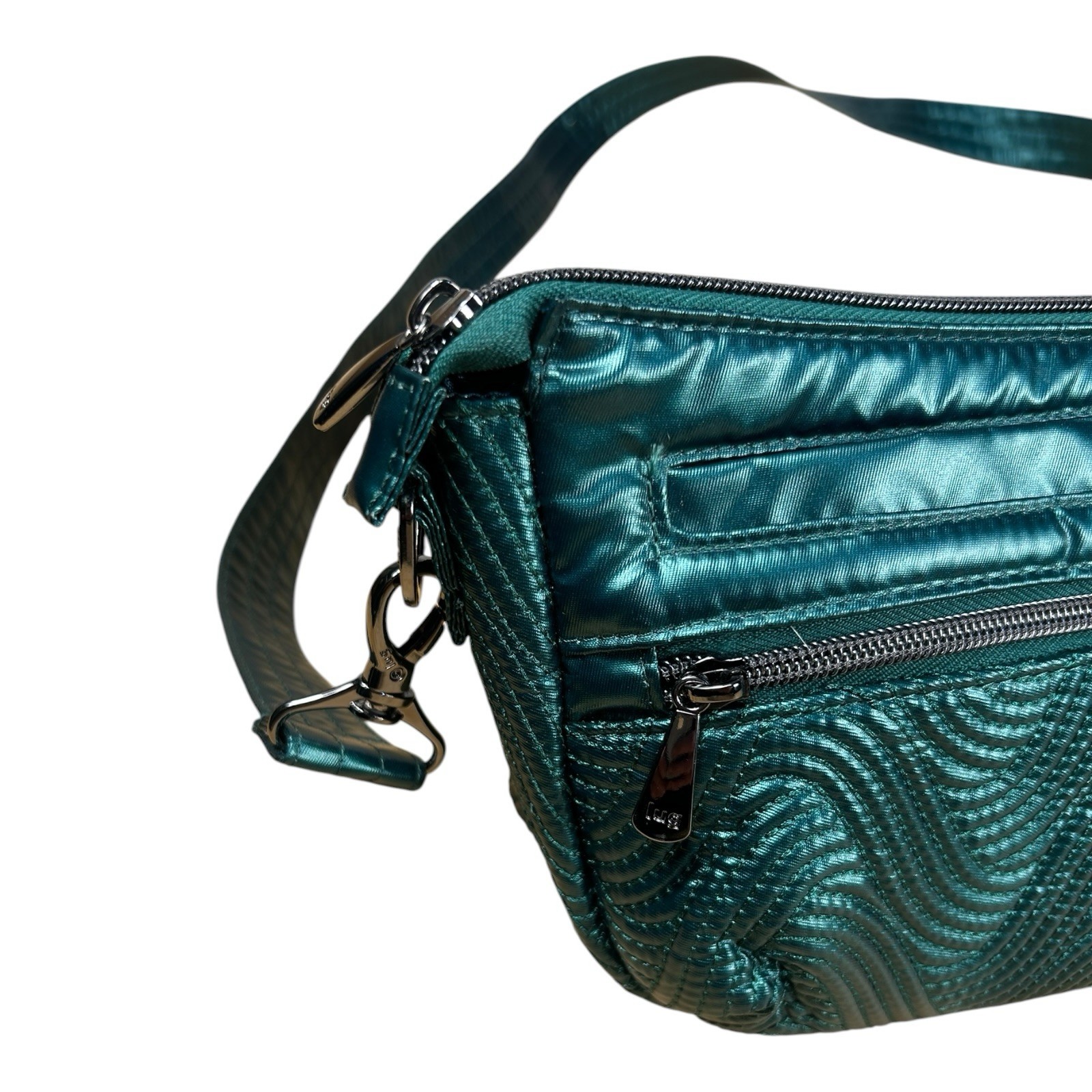 Lug Dash Crossbody Bag Metallic Teal Green Quilted Wave EUC