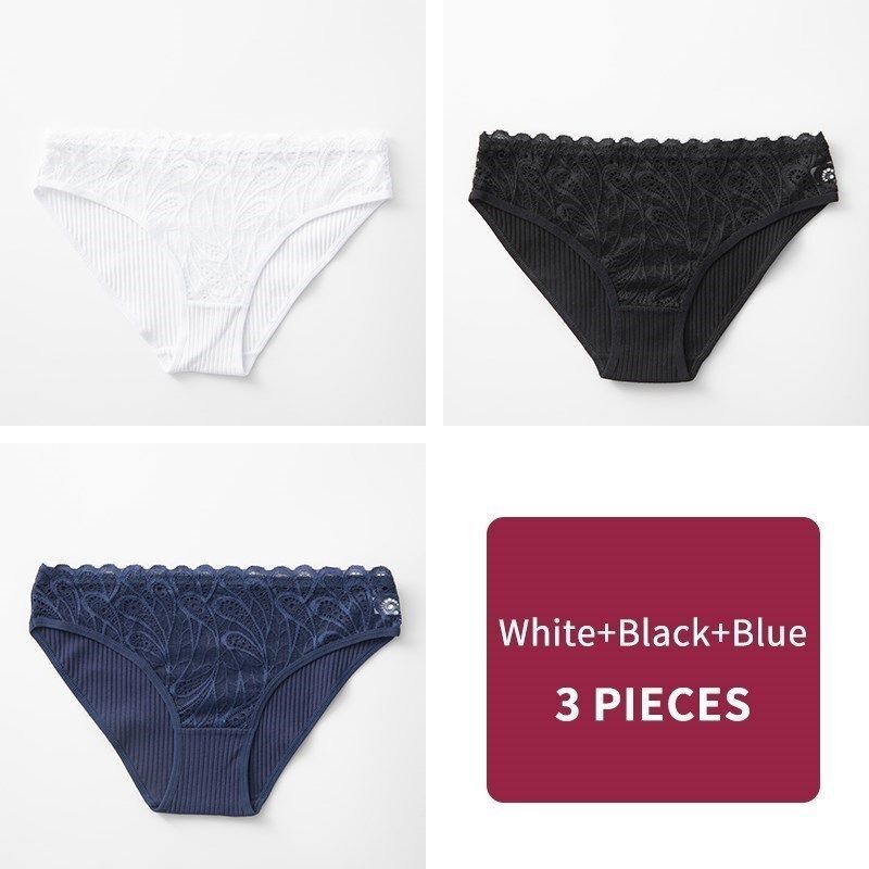 Spandex Cotton Underwear-Solid Plus Size Briefs Lace Mid-Rise Sexy Women Panties