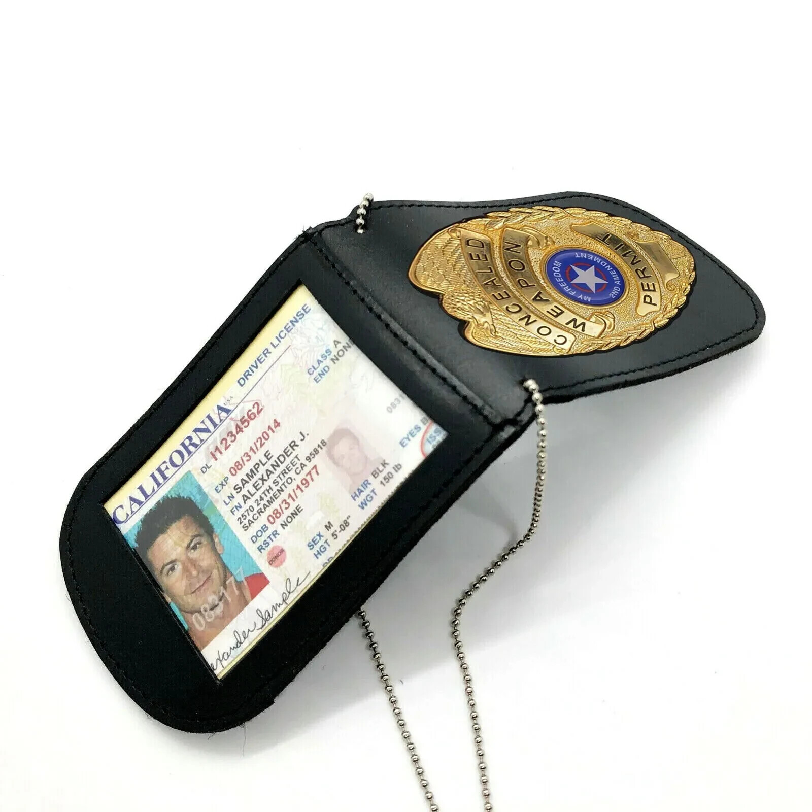 Genuine Leather Officer Lanyards & Badge ID Holders Black Unisex Security Weapon