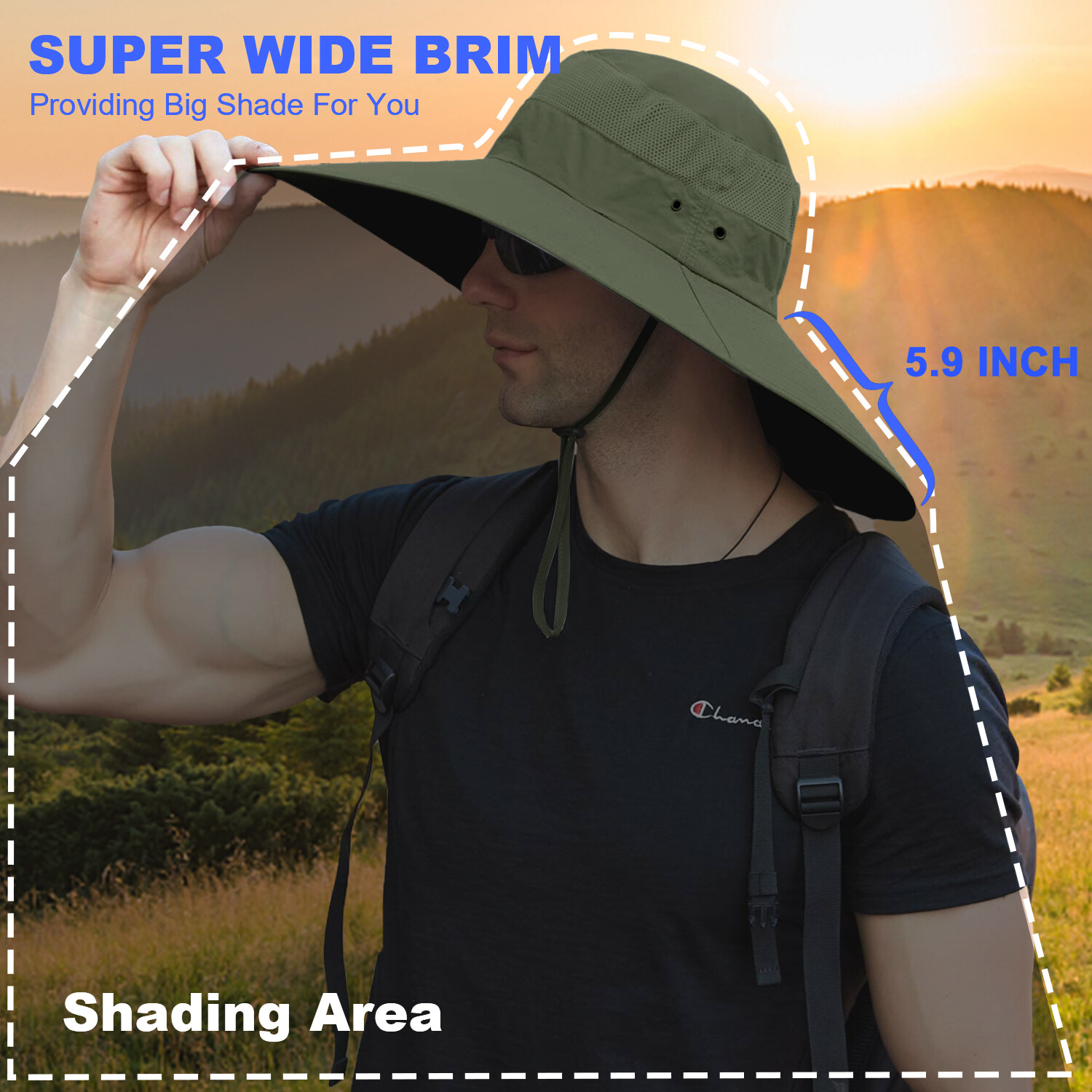 Bonnie Hat for Men Wide Brim Sun Protection Outdoor Hiking Fishing 50+UPF Bucket