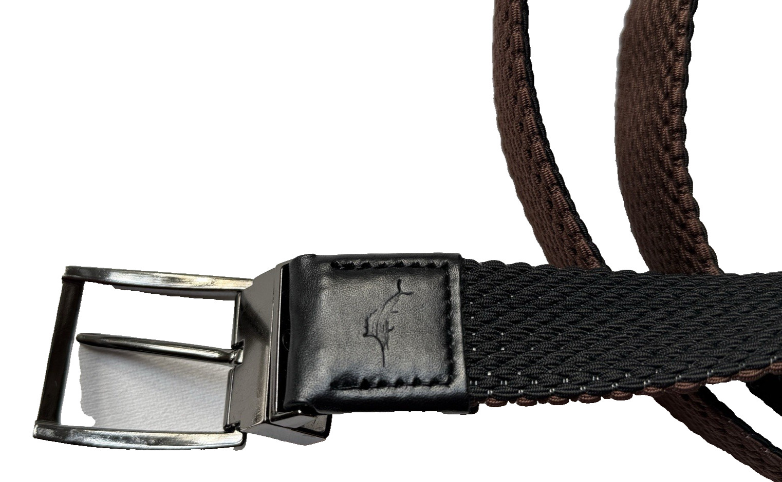 Tommy Bahama Mens Stretch Braided Reversible Belt Brown/Black L/XL Silver Buckle
