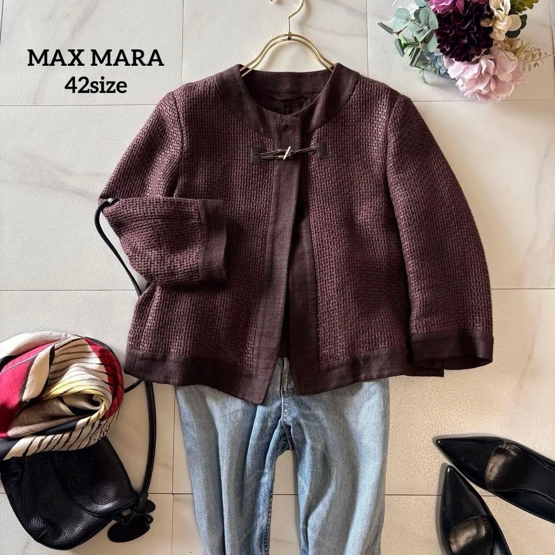 MAX MARA Collarless Jacket, Women’s, Linen, Brown, Size L