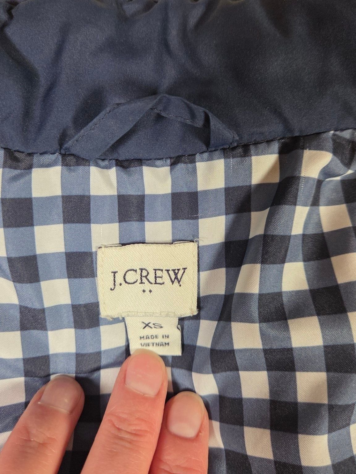 J.Crew Navy Blue Quilted Excursion Vest with Gingham Lining Size XS