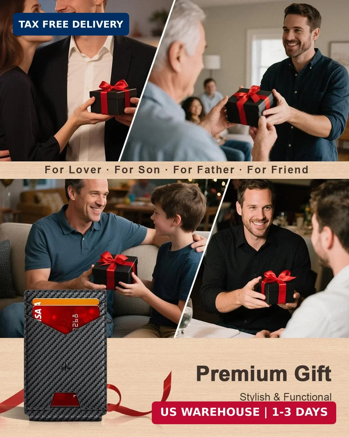 Wallet for Men, Slim Minimalist Wallet with Money Clip & ID Window, RFID Blockin