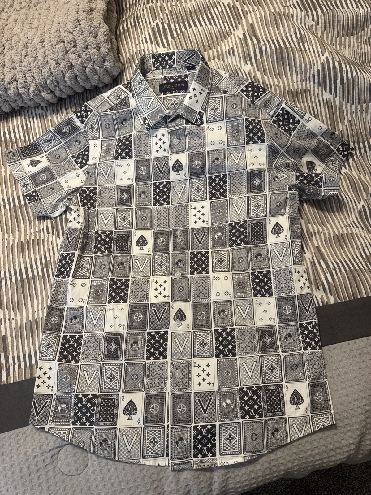 Louis Vuitton Playing Card Print Button Shirt Mens Large L Japan Rare Kim Jones