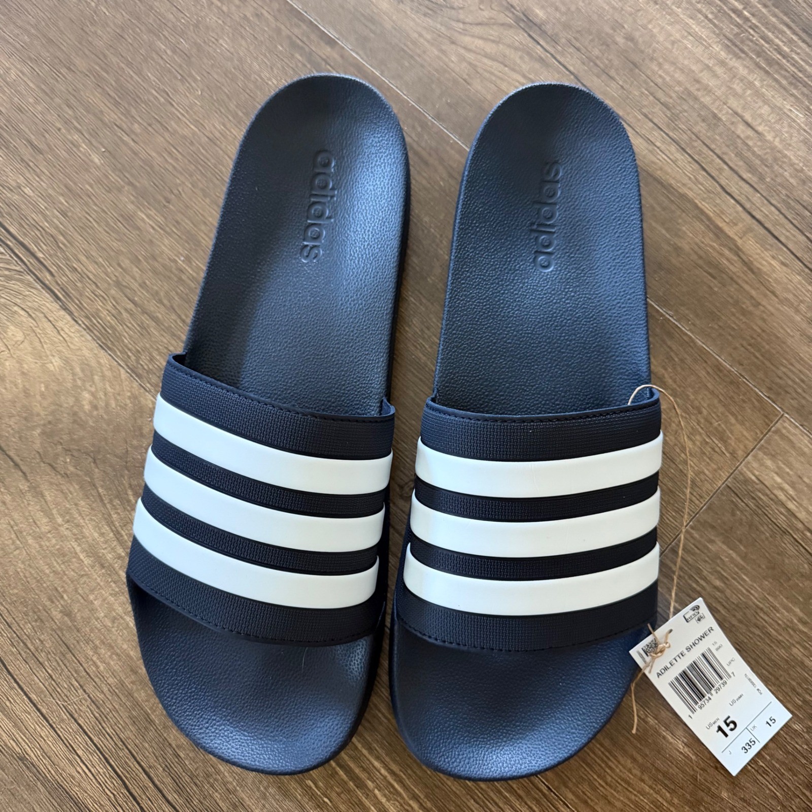Adidas Adilette Shower Slides Black White Striped Sporty Poolside GZ5920 Size 15