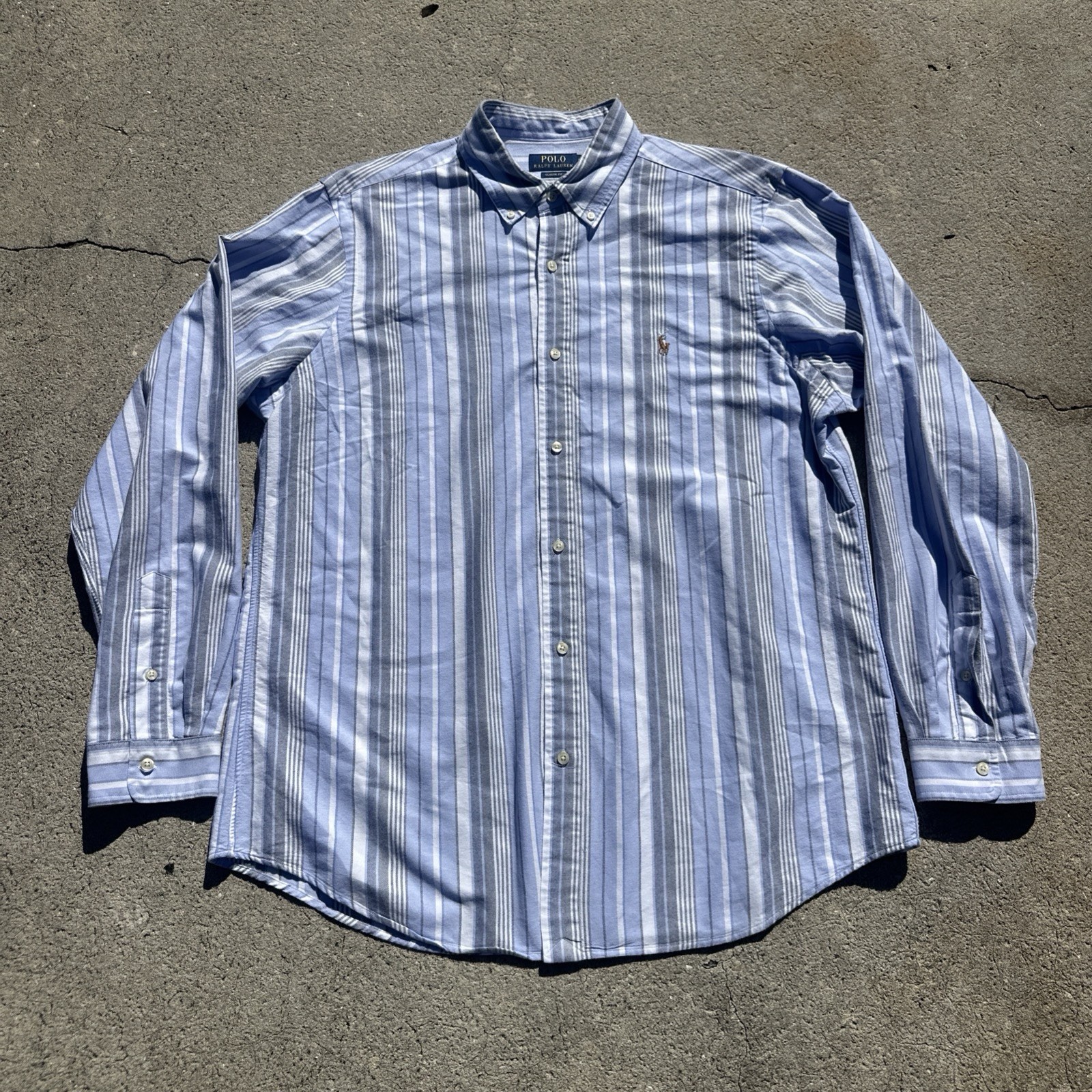 Polo Ralph Lauren Classic Fit Oxford Shirt Blue Striped Mens XL Flesh Pony Horse