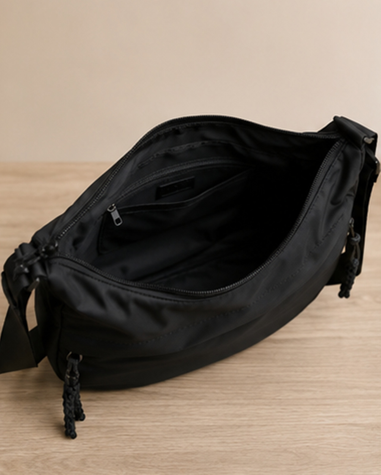 Black Minimalist Bag, Neutral Half Moon Shoulder Bag