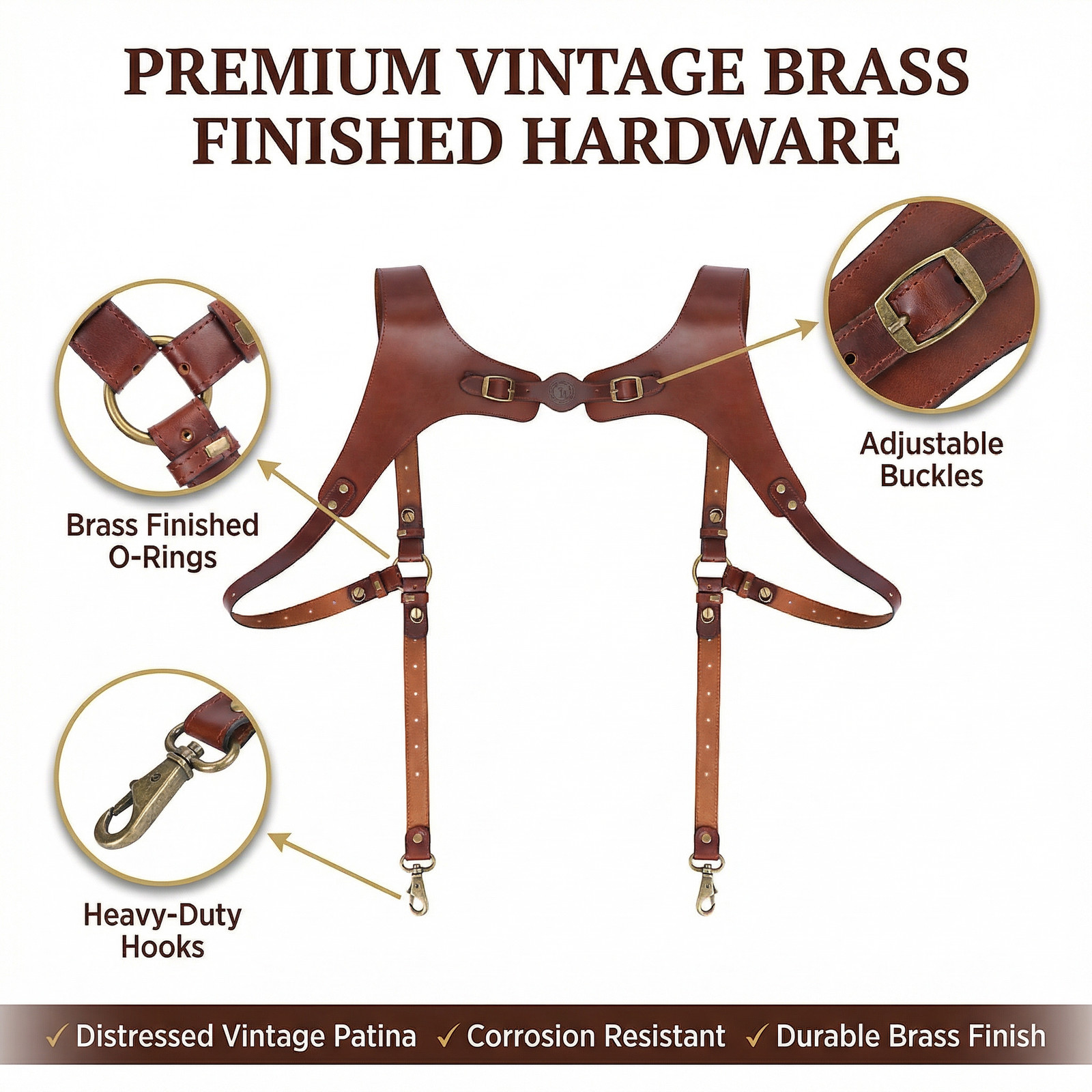 Tourbon Leather Men’s Suspenders Harness Punk Chest Vintage Hooks Pants Braces