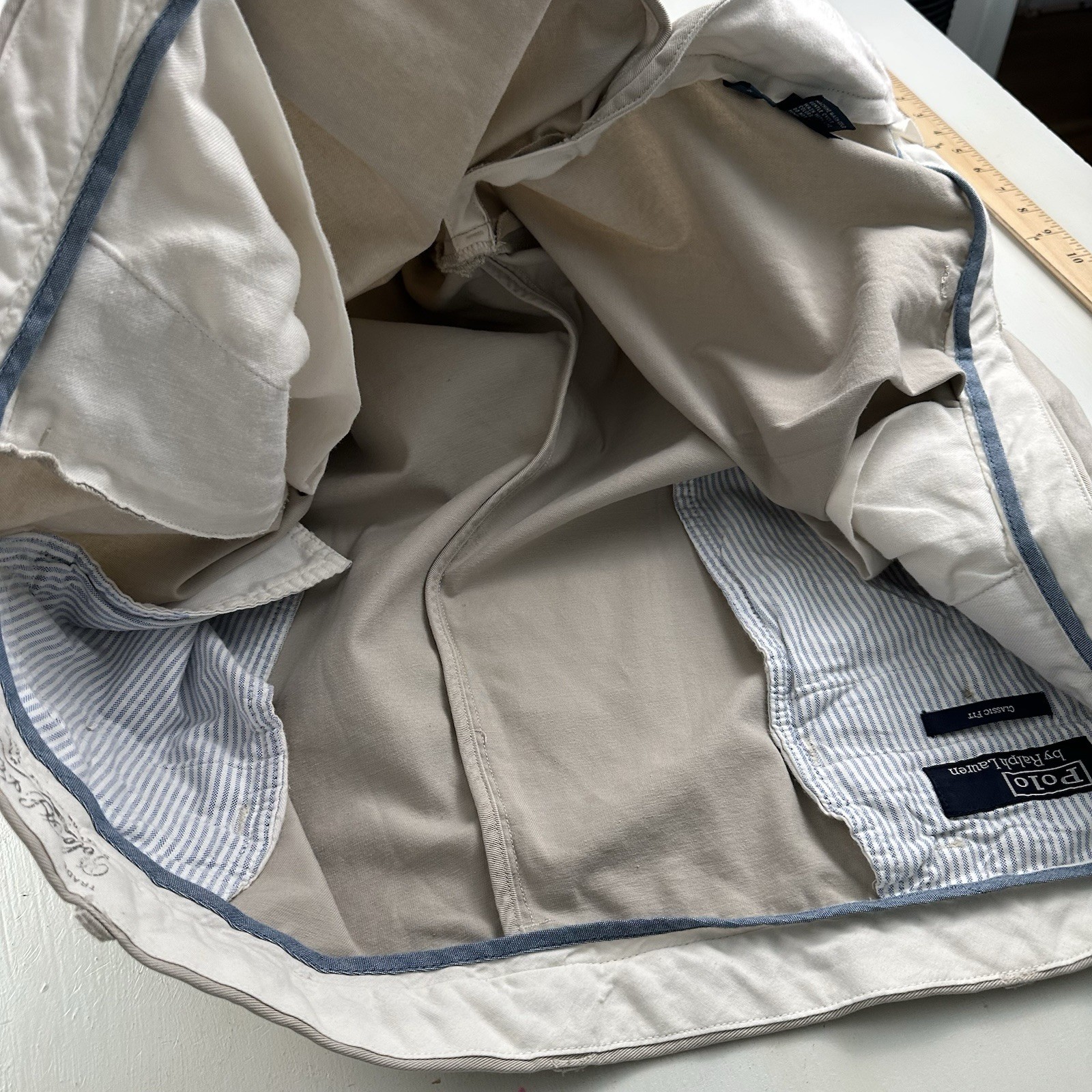 Polo Ralph Lauren Pleated Chino Pants Men 49×30 Tag 50B Big Tan Oatmeal Classic