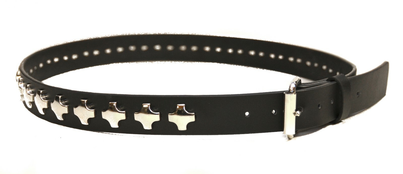 Cross Stud Nickel 1 1/4″ Genuine Leather Belt Punk Goth Thrash Metal Funk Plus