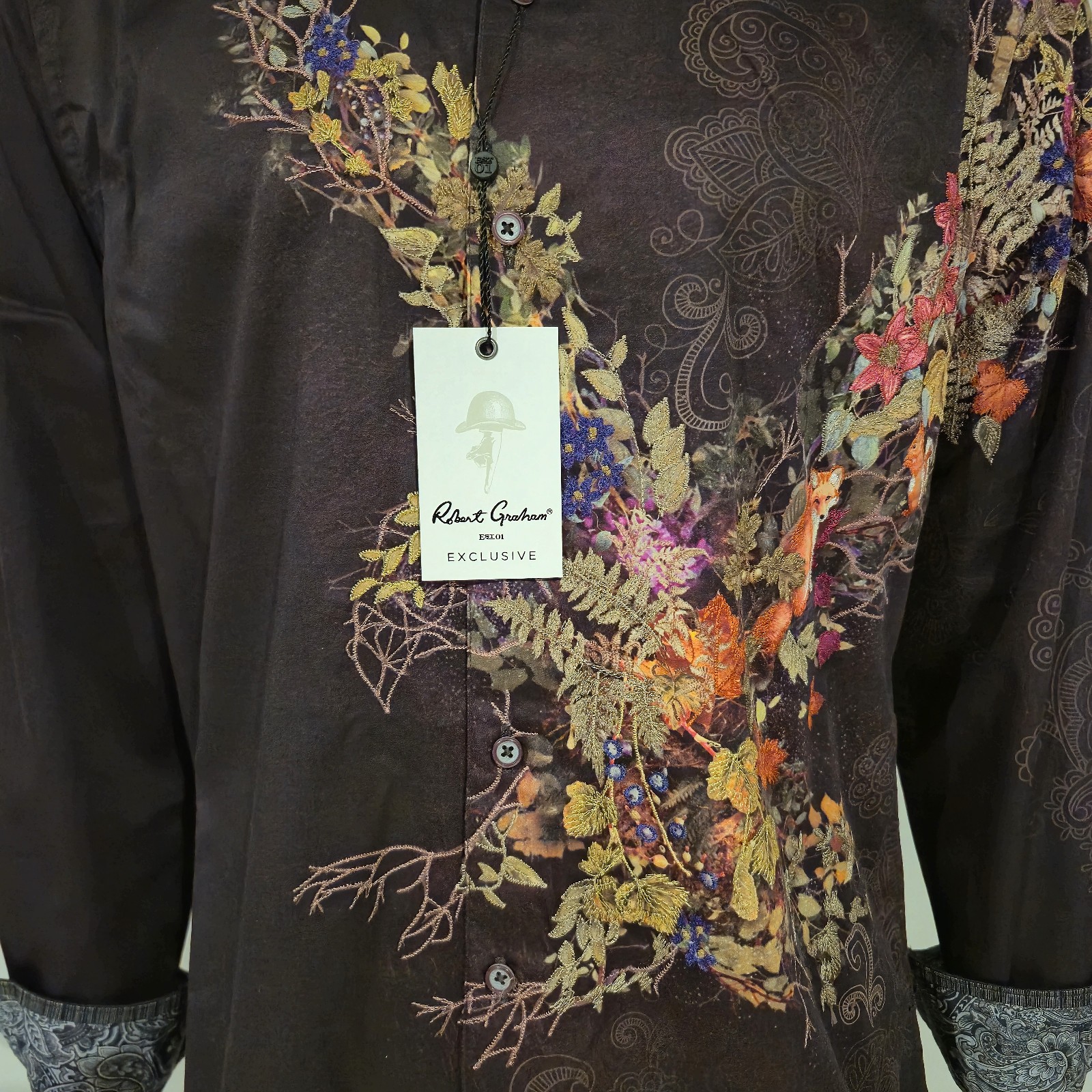 NWT $348 ROBERT GRAHAM AMAIRA 2 EMBROIDERED FRONT EAGLE BERRY COTTON SHIRT M
