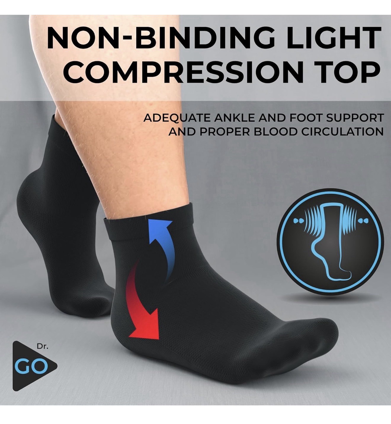 Dr Go Neuropathy Diabetic Socks Black Crew Size Seamless Non Binding 4 Pairs