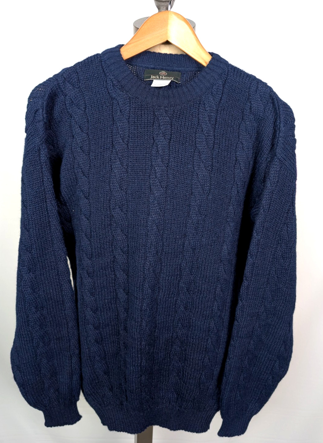 Jack Henry Vtg 100% Alpaca Cable Knit Sweater Navy Blue Sz M Pullover Crew