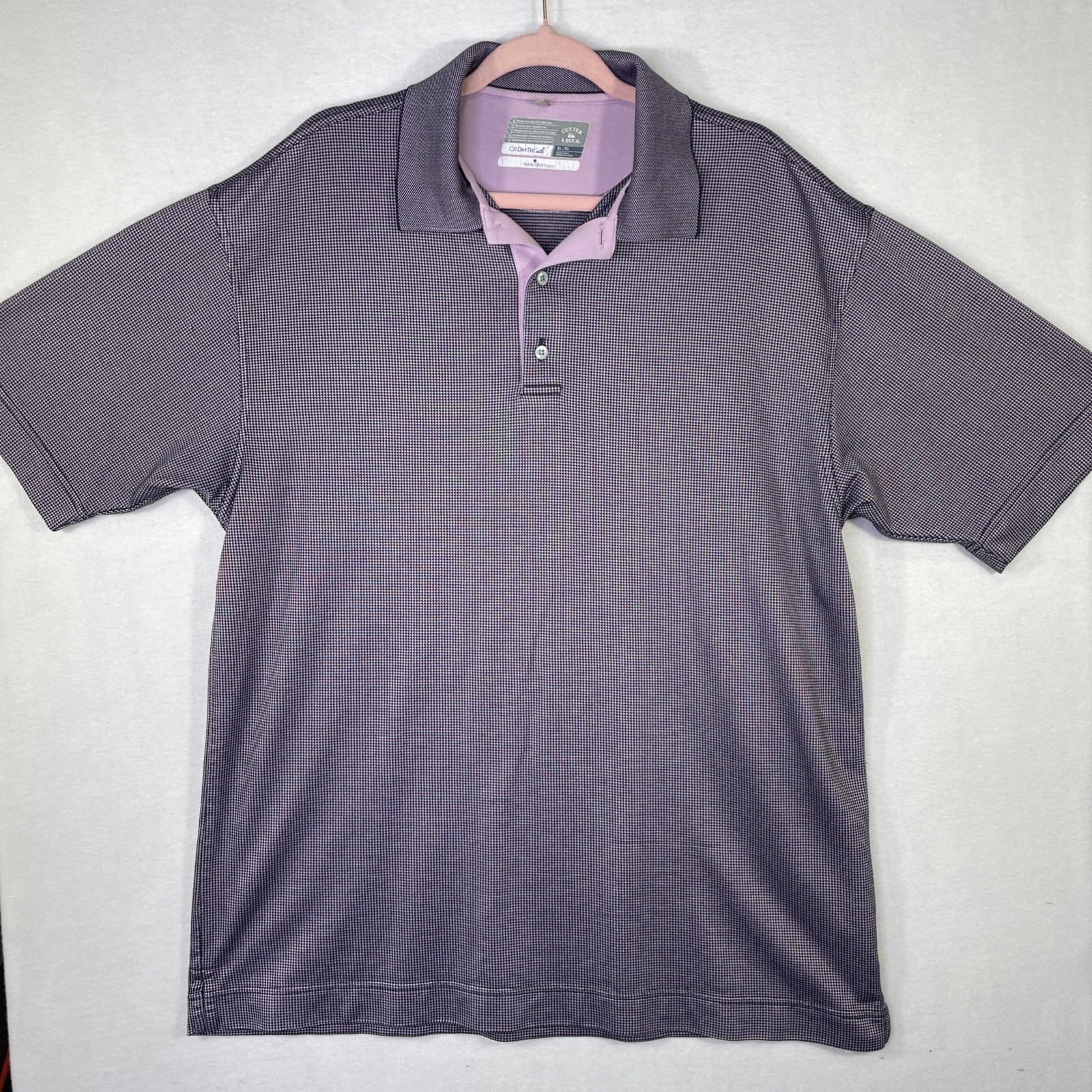 Cutter & Buck Men’s XL DryTec Nanotex Fabric Golf Polo Shirt Purple Pattern