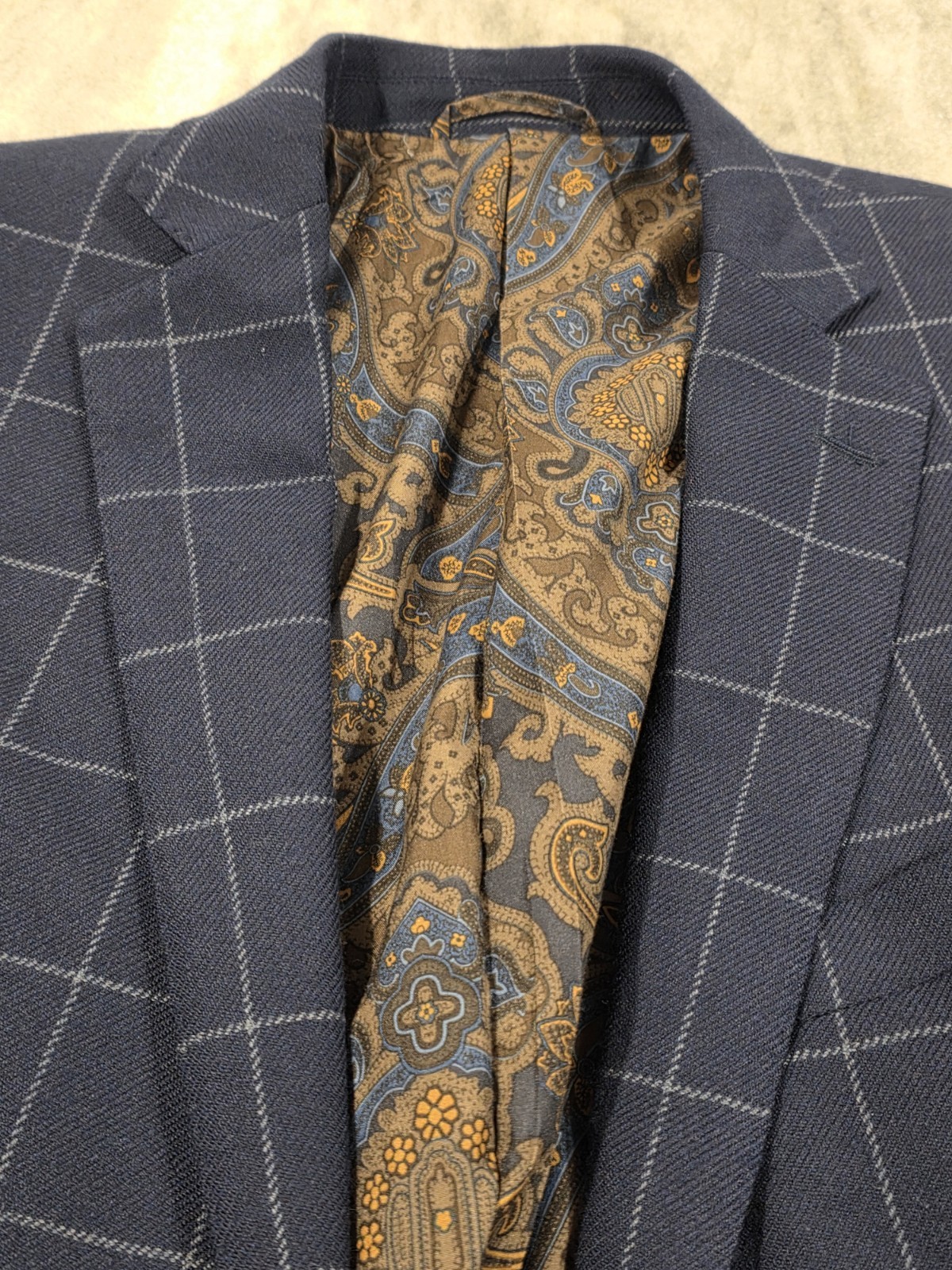 40R Men’s Tallia Elbow Patch Wool Blazer Paisley Lined Windowpane Sport Coat