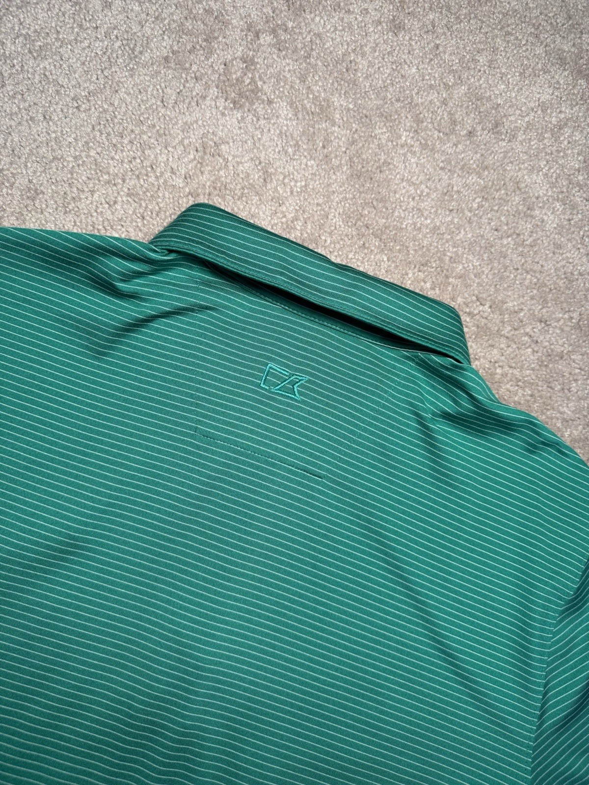 Cutter & Buck Augusta Masters Logo Golf Polo Green/White Striped Stretch L