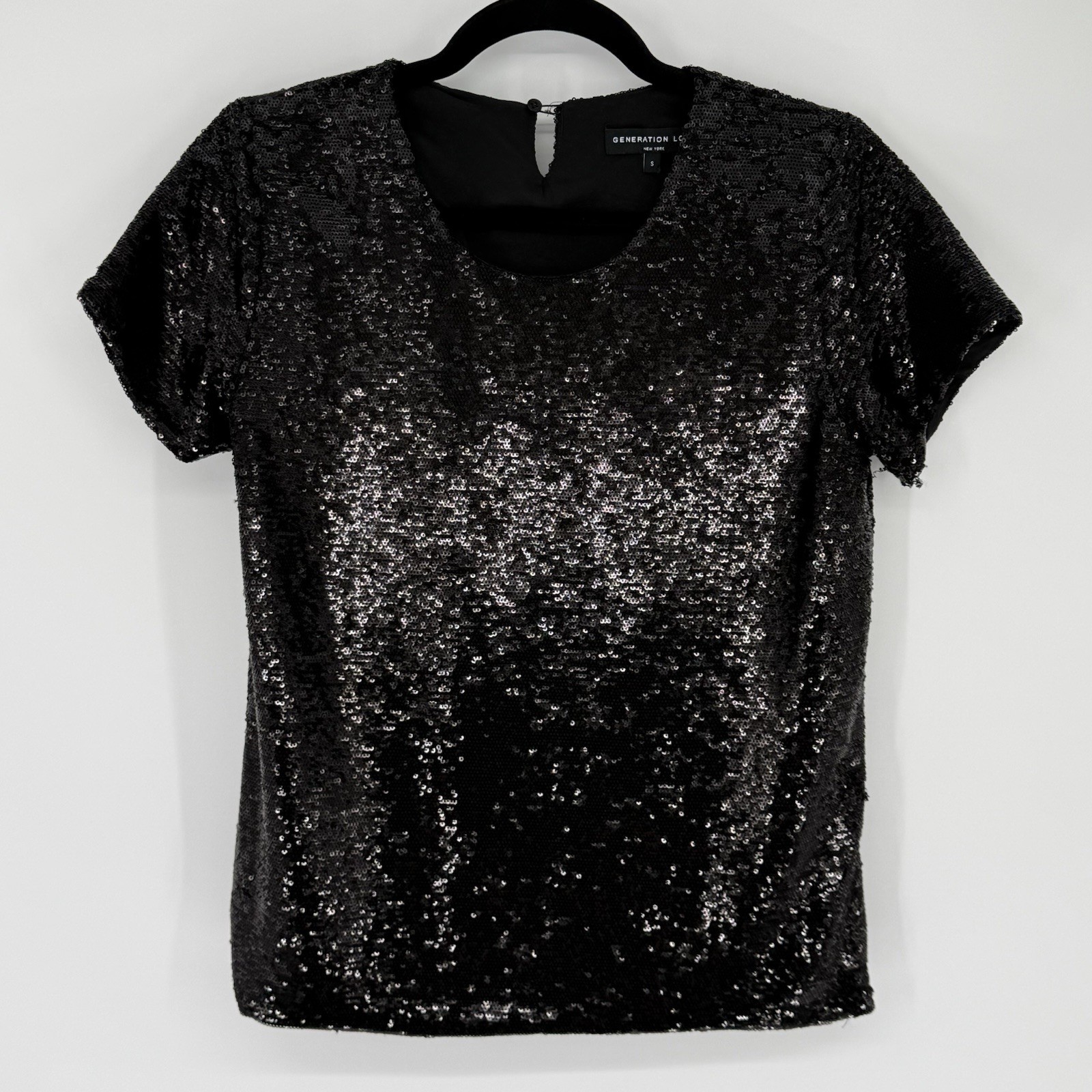 Generation Love Shirt Womens Small Black Sequin Elegant Event Cocktail Party