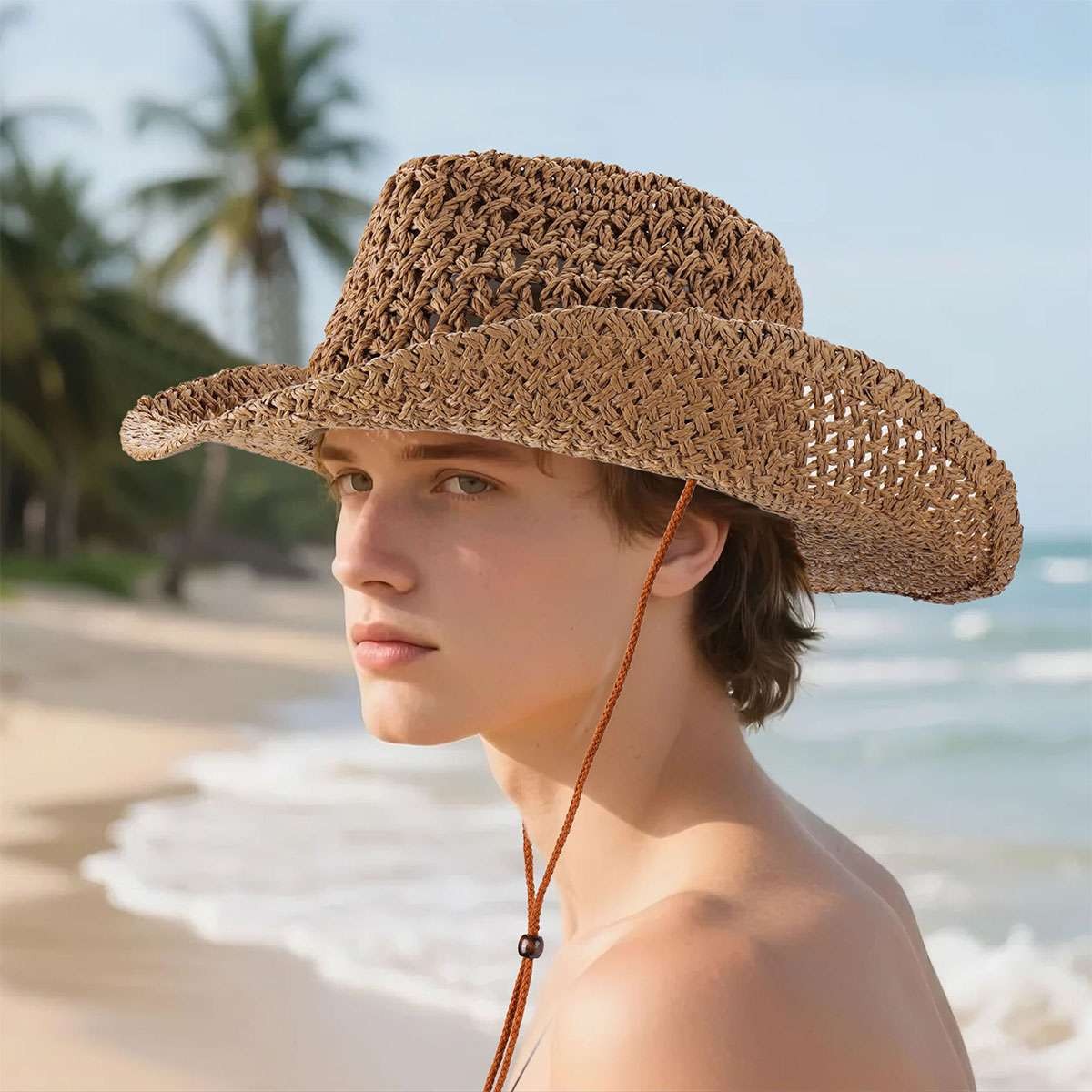 Women Men Western Cowboy Hat Straw Shapeable Wide Brim Cowgirl Summer Beach Hat
