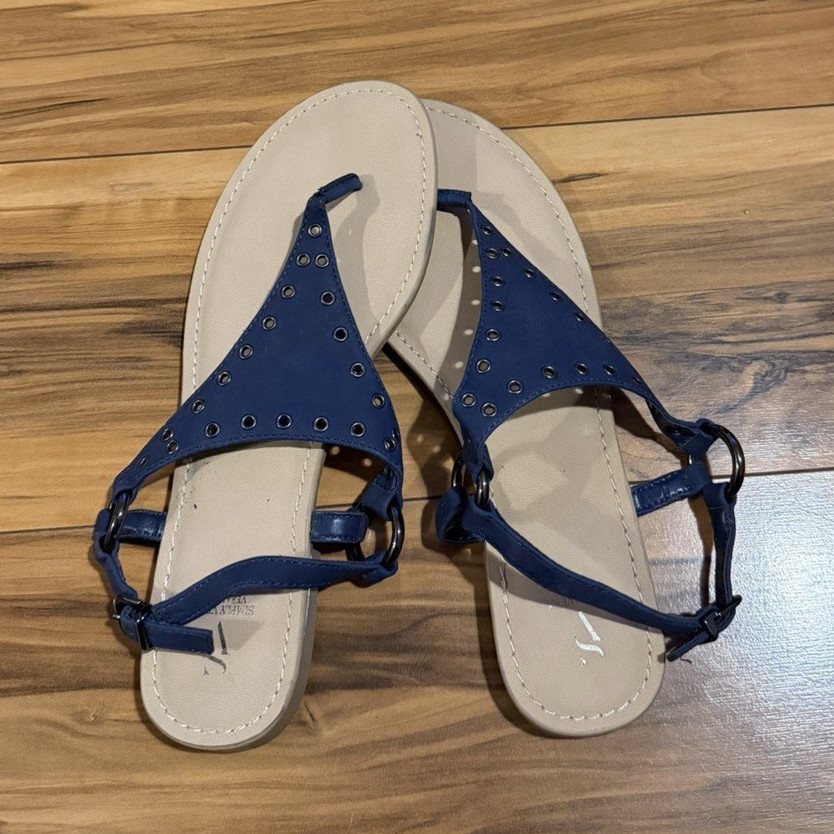 Simply Vera Vera Wang Women’s Strappy Ankle Strap Sandals Blue/Beige 8.5