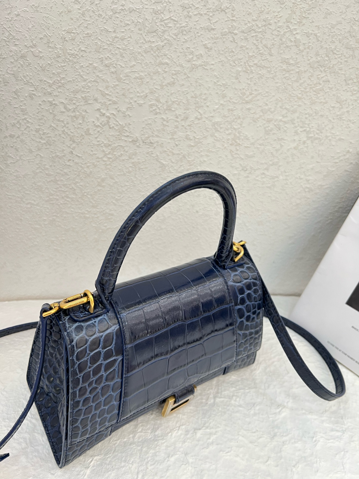 Authentic Balenciaga Hourglass Top Handle Bag S Crocodile-embossed Leather Top