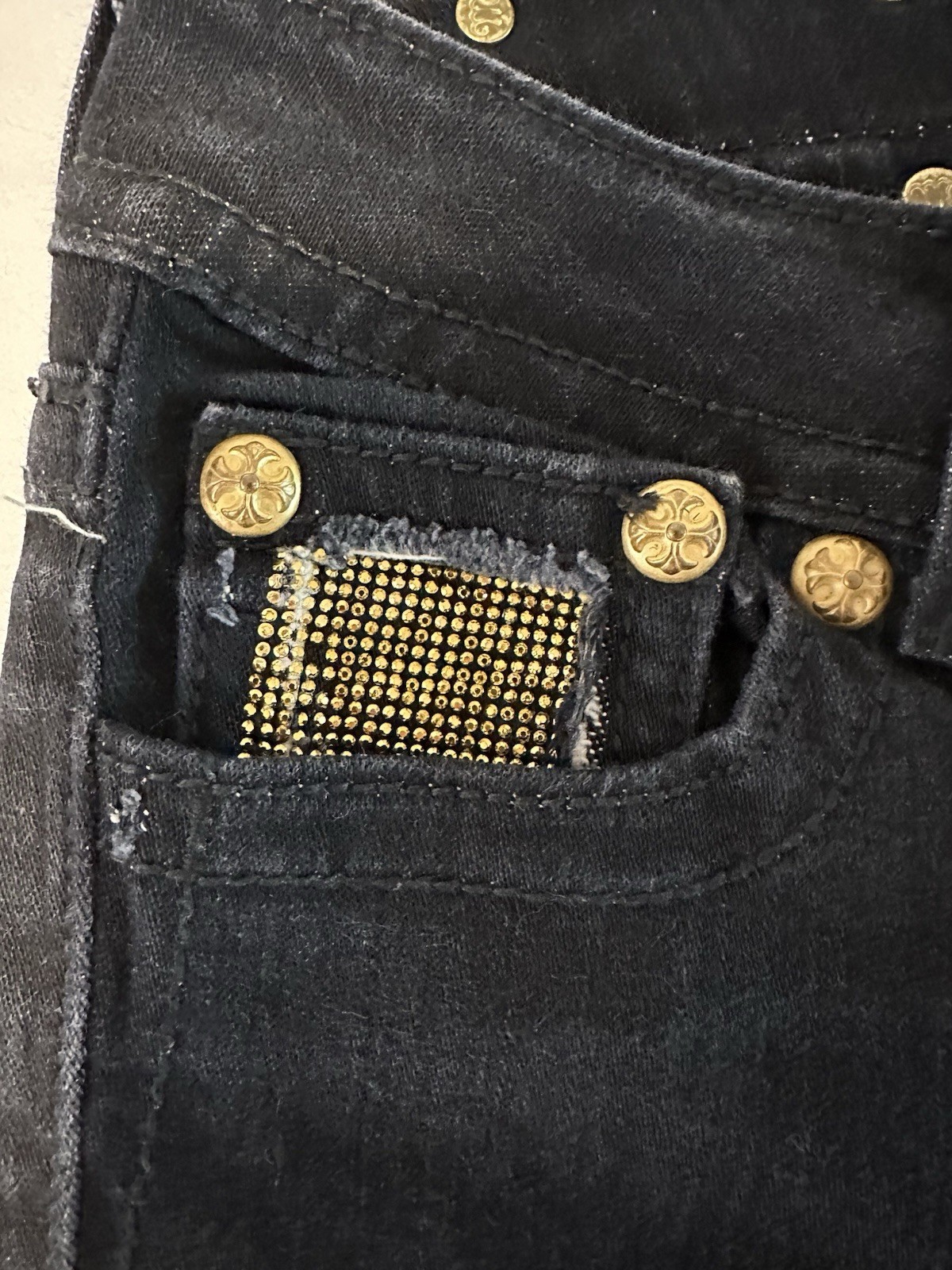 Miss Me Women Bootcut Jeans Black Dark Wash Low Rise Stretch Rhinestone 28