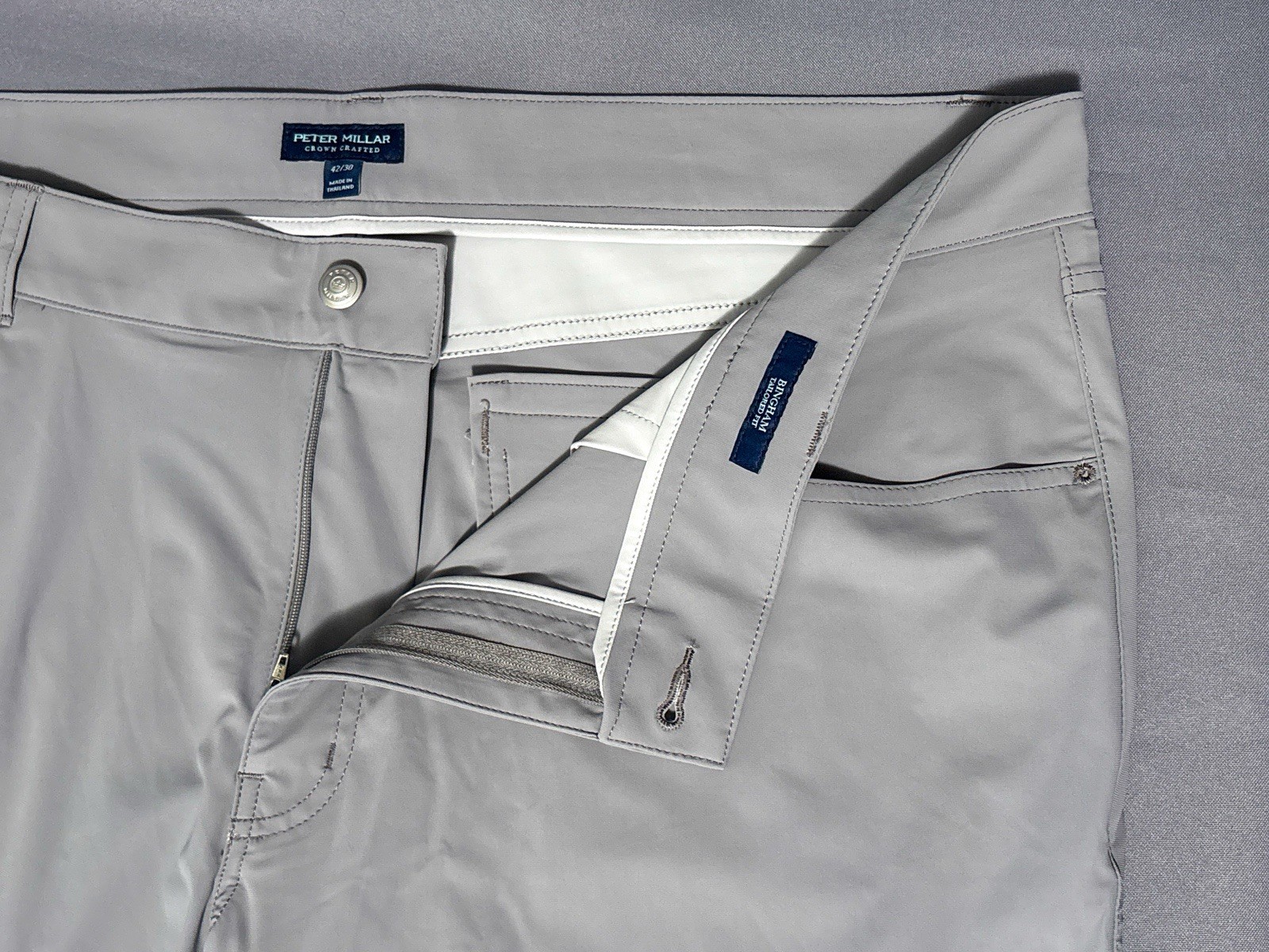 Peter Millar Pants Size 42×30 Tailored Fit Golf Gray Crown Crafted $185 NWT